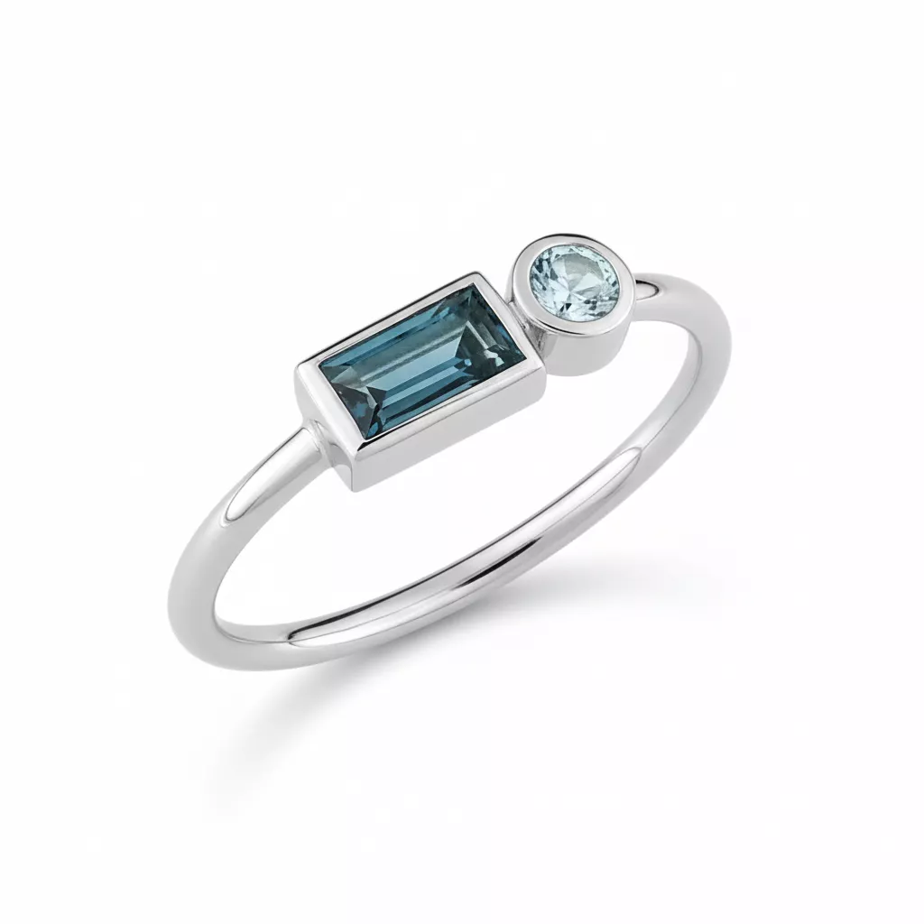 Bague Or Blanc Fathima bleu Topaze - Bague en Or 750 18k - Bijoux en Vogue