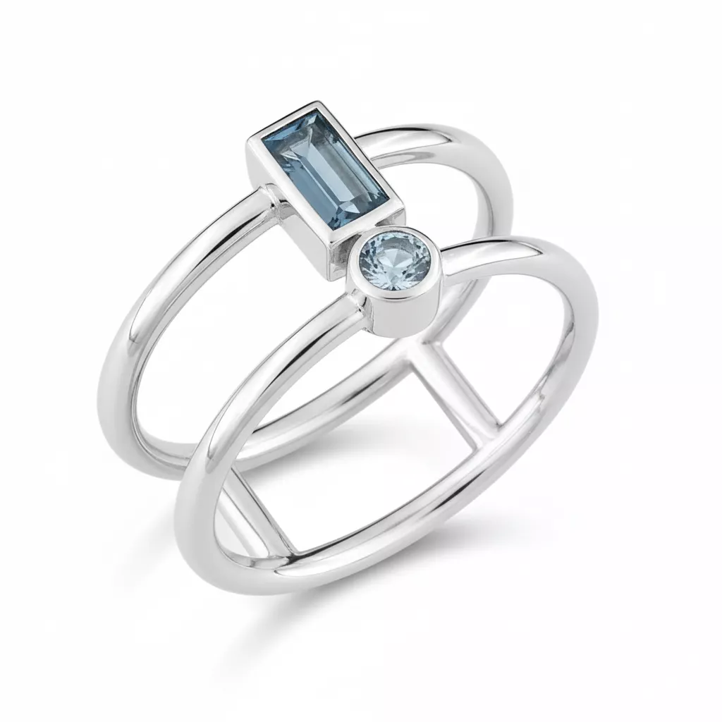 Bague Or Blanc Eibhlin bleu Topaze - Bague en Or 750 18k - Bijoux en Vogue
