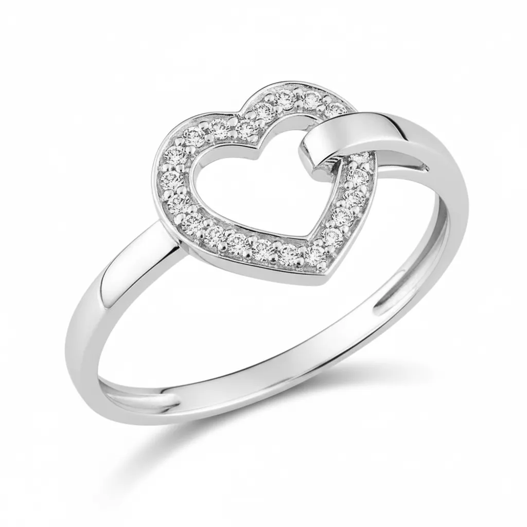 Bague Or Blanc Elzelina Zirconium Coeur - Bague en Or 750 18k - Bijoux en Vogue