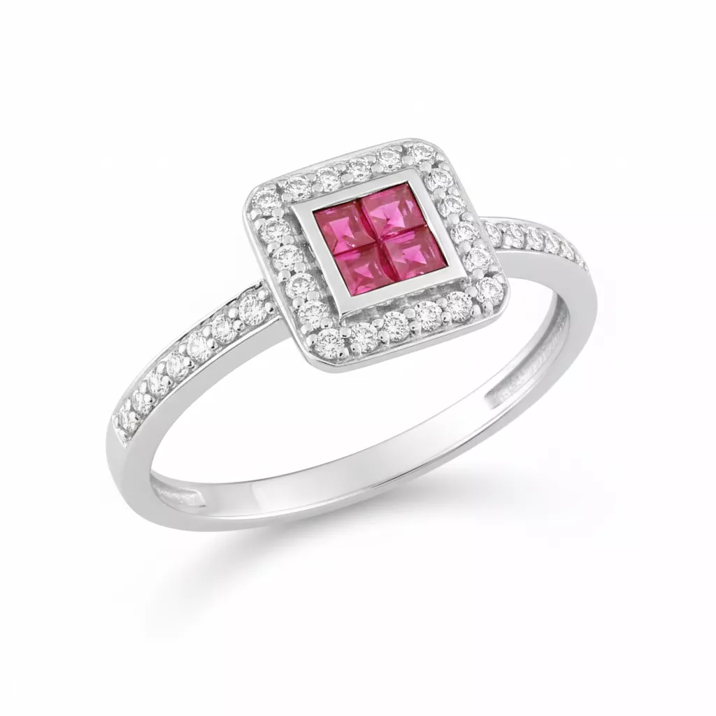 Bague Or Blanc Bangambila Zirconium Rubis - Bague en Or 750 18k