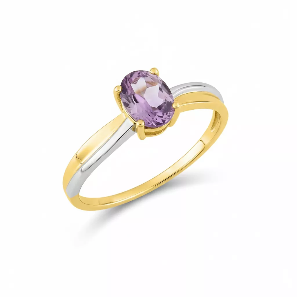 Bague Or Jaune et Blanc Améthyste - Bague en Or 750 18k - Bijoux en Vogue