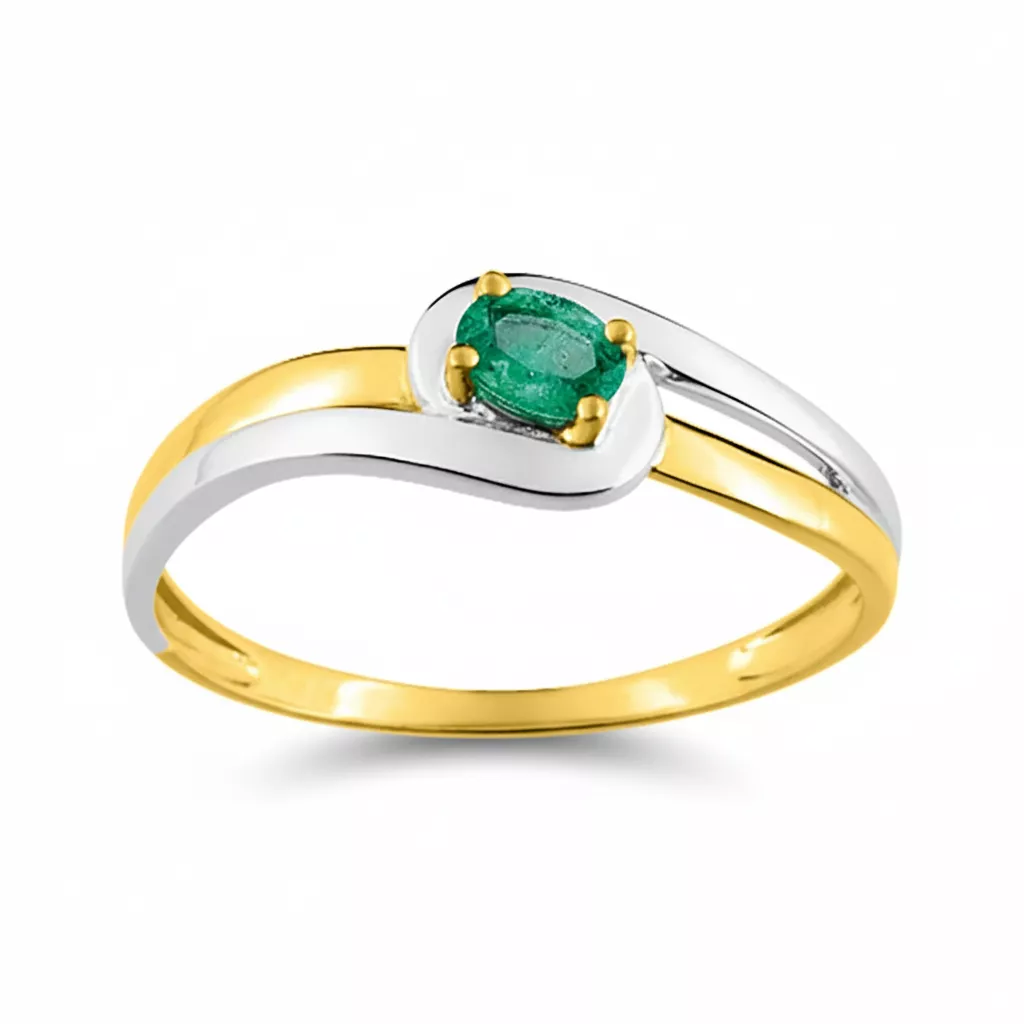 Bague Or Jaune et Blanc Emeraude - Bague en Or 750 18k - Bijoux en Vogue