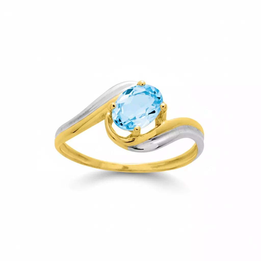 Bague Or Jaune et Blanc bleu Topaze - Bague en Or 750 18k - Bijoux en Vogue