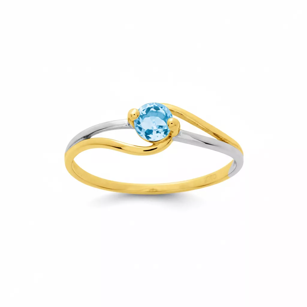 Bague Or Jaune et Blanc bleu Topaze - Bague en Or 750 18k - Bijoux en Vogue