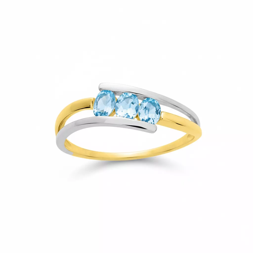 Bague Or Jaune et Blanc bleu Topaze - Bague en Or 750 18k - Bijoux en Vogue