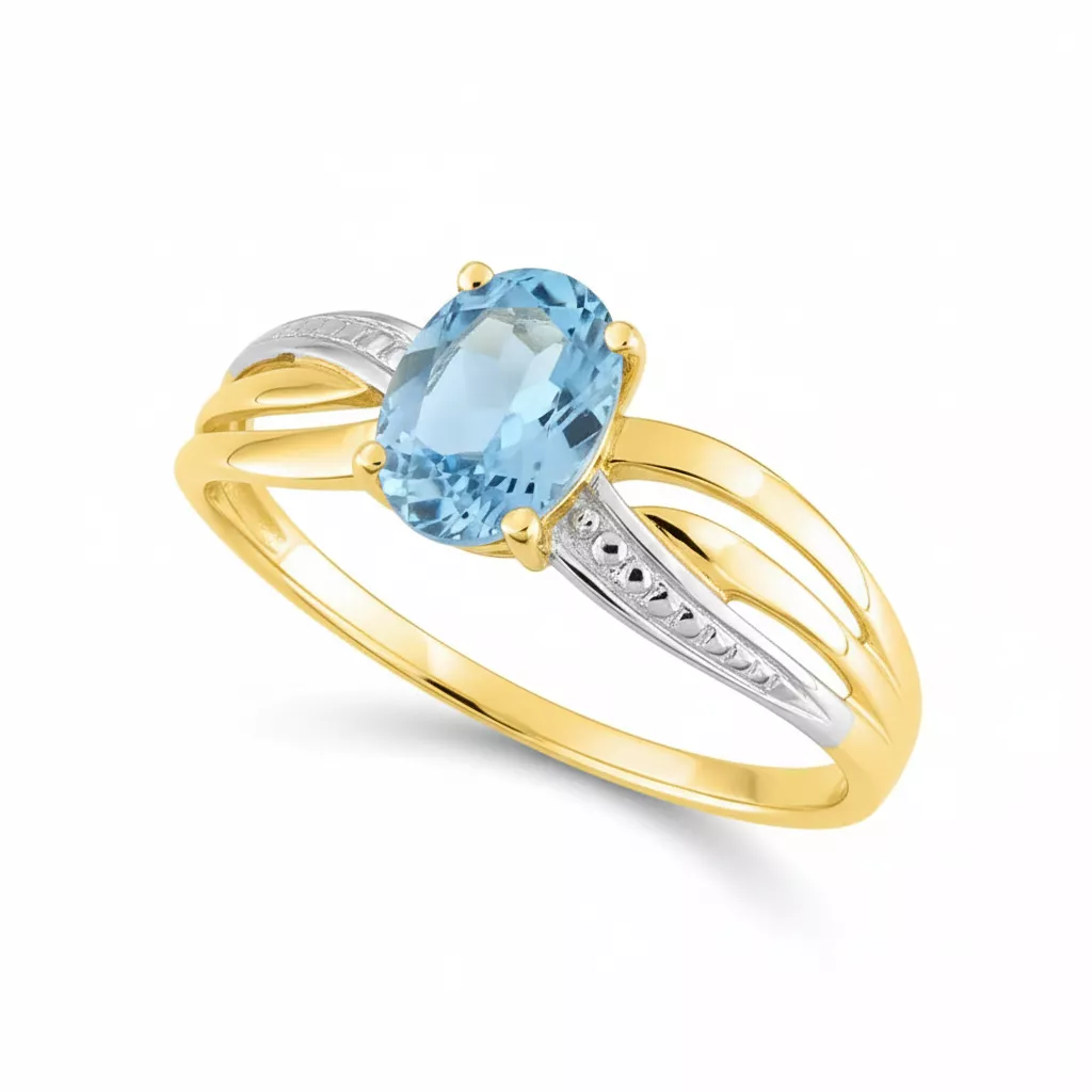 Bague Or Rozette bleu Topaze - Bague en Or 750 18k - Bijoux en Vogue