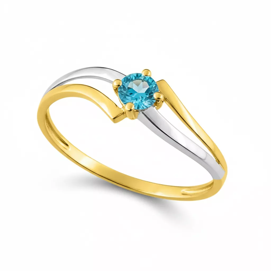 Bague Or Jaune et Blanc Izeline bleu Topaze - Bague en Or 750 18k - Bijoux en Vogue