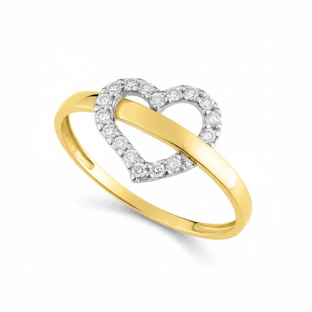 Bague Or Jaune et Blanc Delna Zirconium Coeur - Bague en Or 750 18k - Bijoux en Vogue