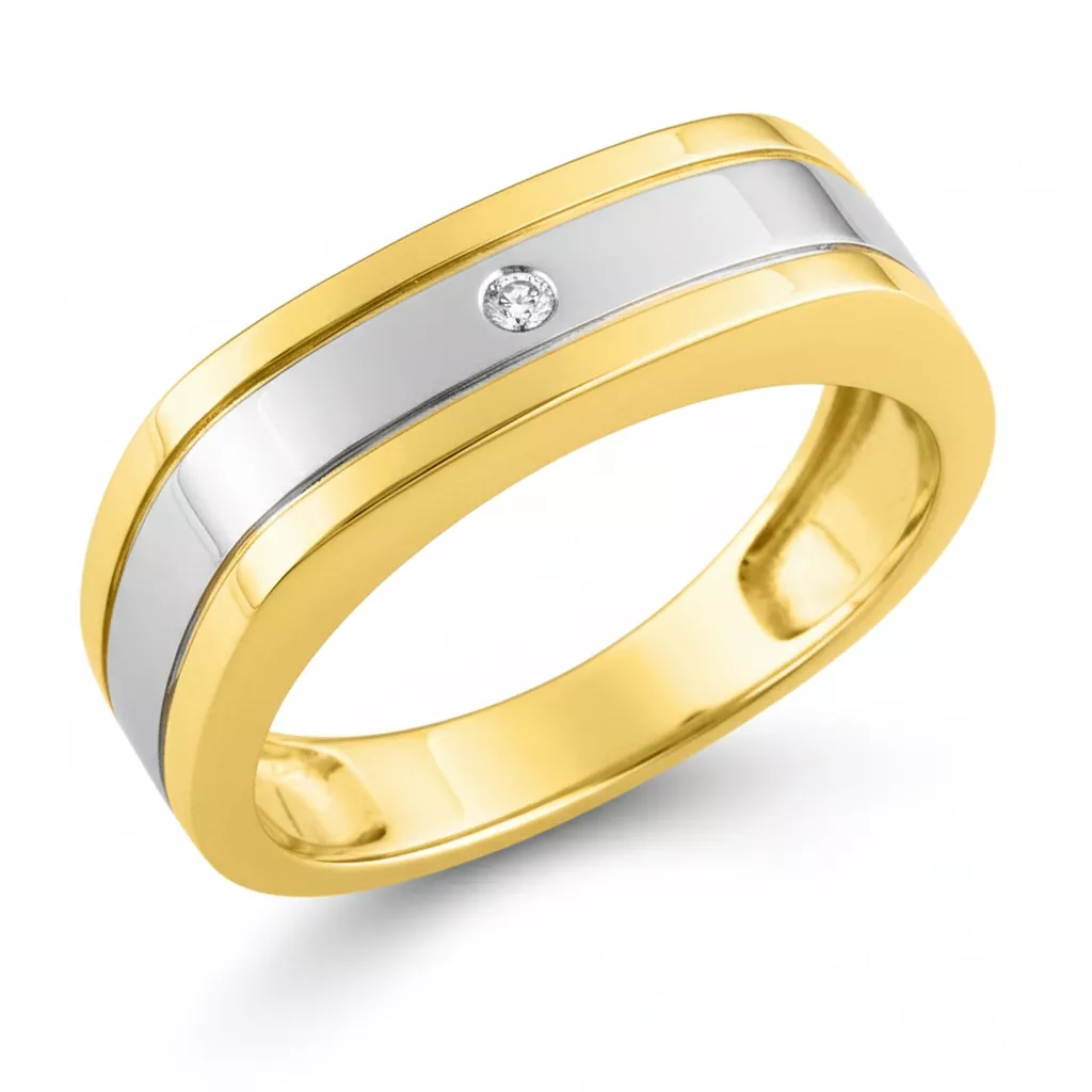 Bague Homme Or Jaune et Blanc Boguson Zirconium - Bague en Or 750 18k - Bijoux en Vogue