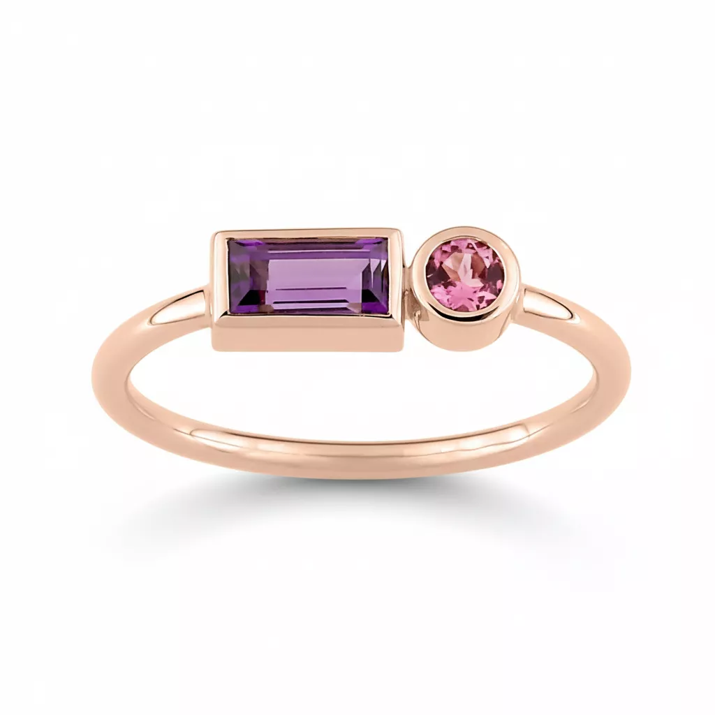 Bague Or Rose Checa Améthyste - Bague en Or 750 18k - Bijoux en Vogue