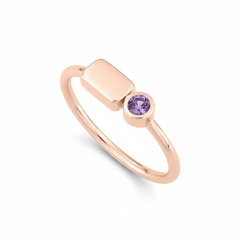 Bague Or Rose Elif Améthyste - Bague en Or 750 18k - Bijoux en Vogue