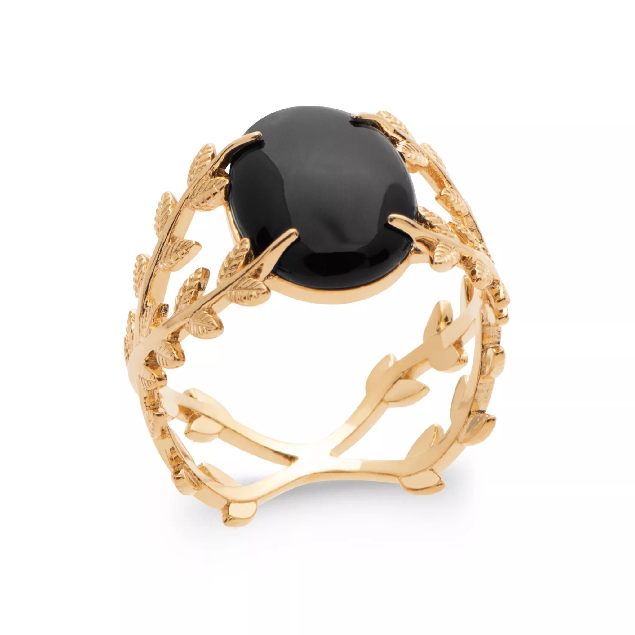 Bague Plaqué Or Babaha Agate Noir Végétal Couleurs - Bague en Plaqué or - Bijoux en Vogue