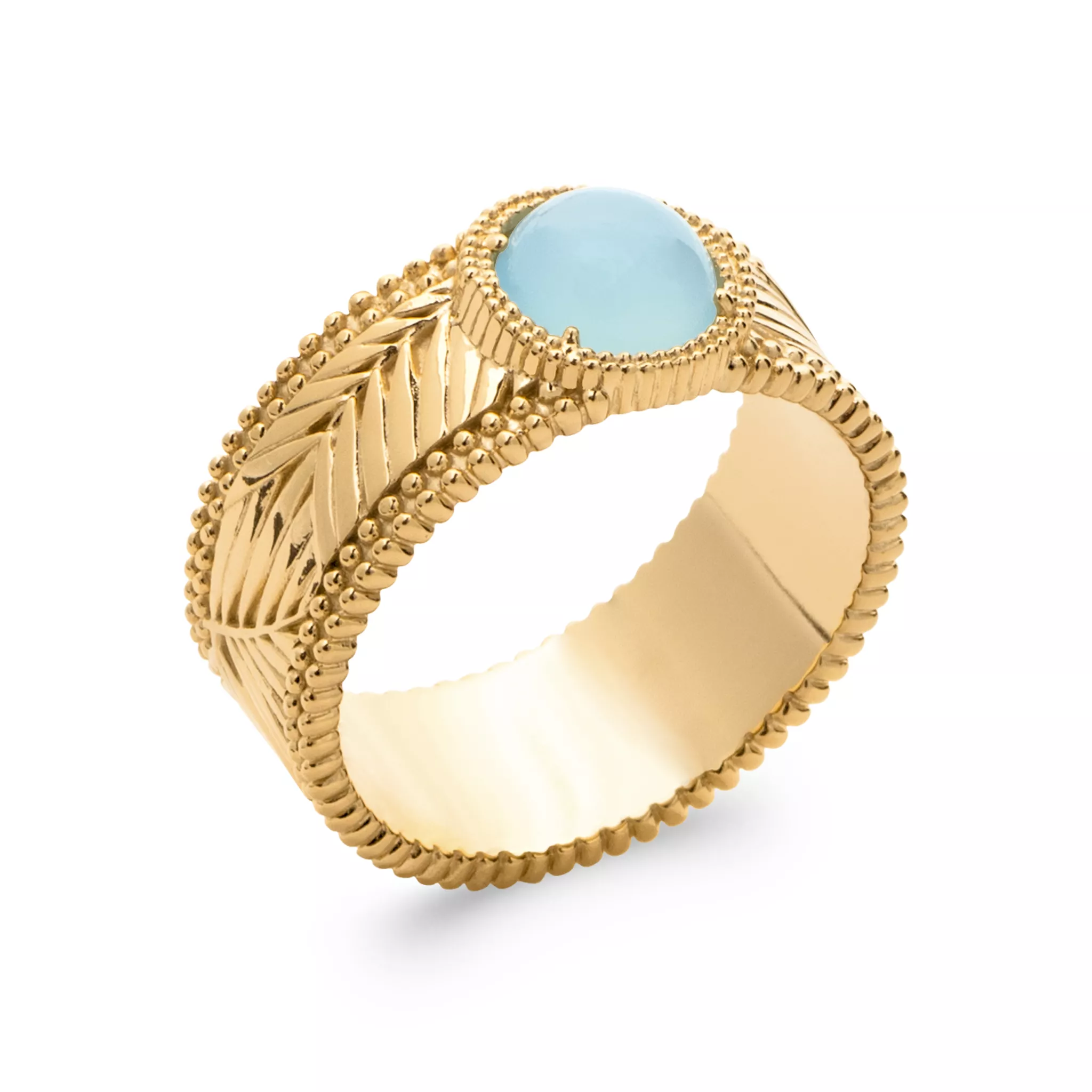 Bague Plaqué Or Ketta Agate Bleu Texturé Couleurs - Bague en Plaqué or - Bijoux en Vogue