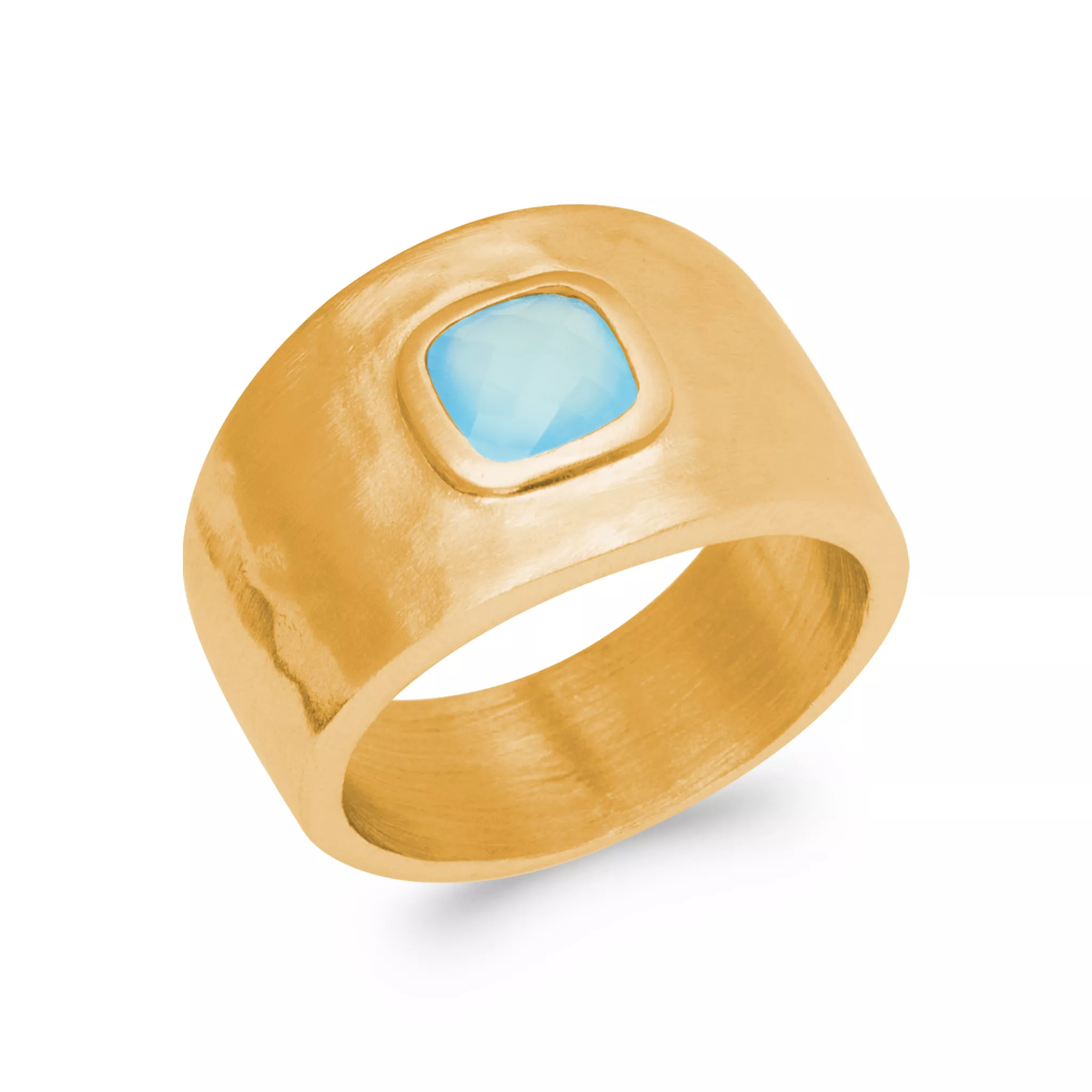 Bague Plaqué Or Damascene Agate Bleu Couleurs Martelé - Bague en Plaqué or - Bijoux en Vogue