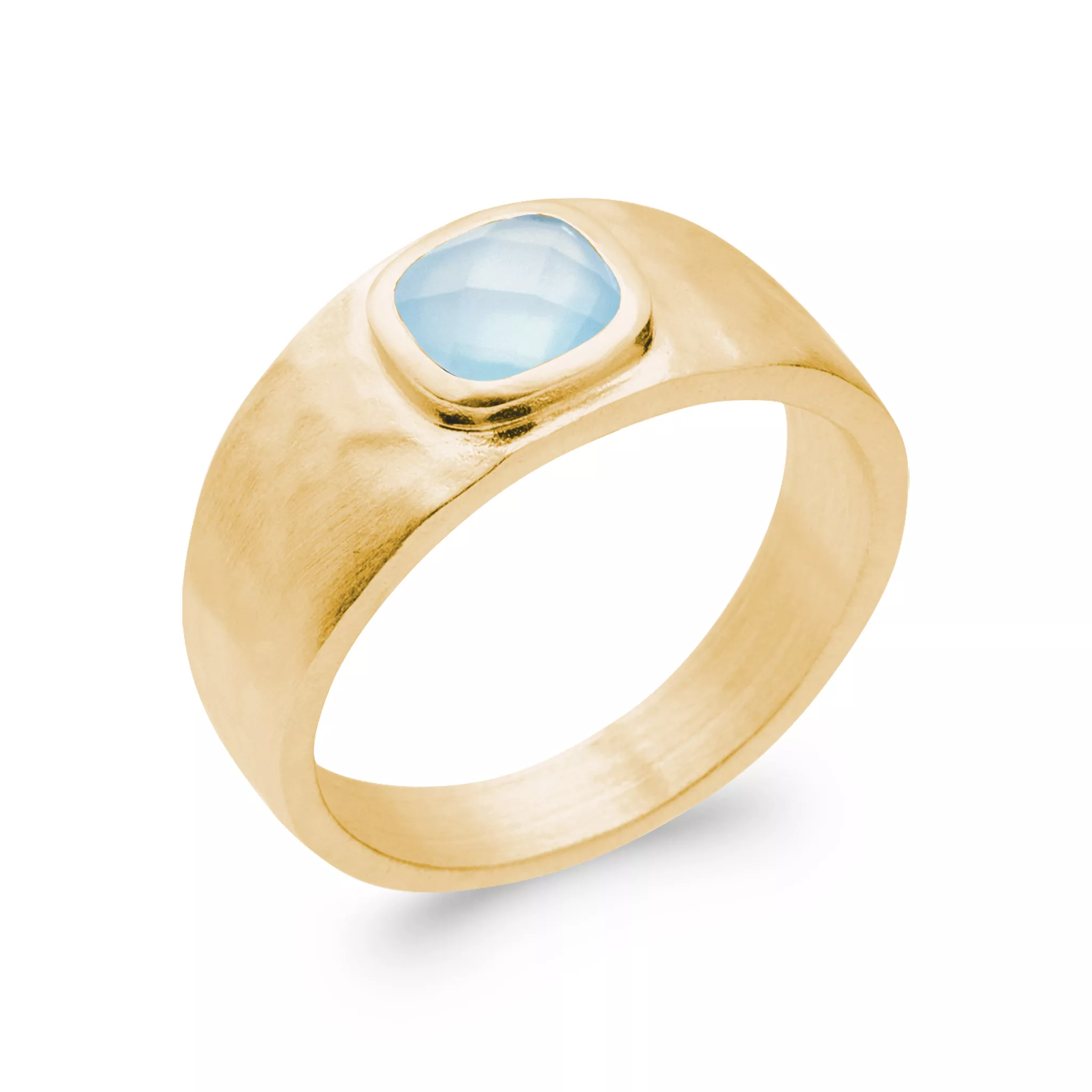 Bague Plaqué Or Mohamada Agate Bleu Couleurs Martelé - Bague en Plaqué or - Bijoux en Vogue