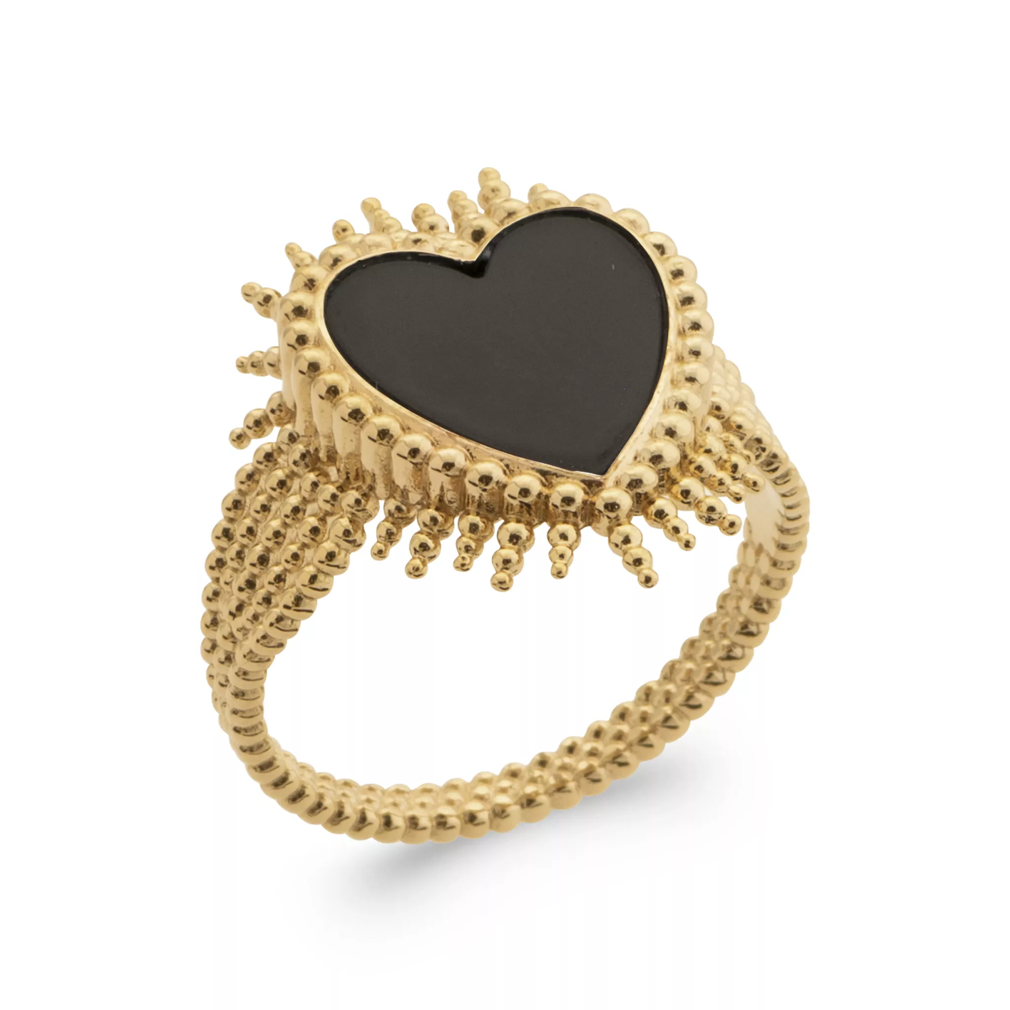 Bague Plaqué Or Thanassia Agate Noir Coeurs Couleurs - Bague en Plaqué or - Bijoux en Vogue