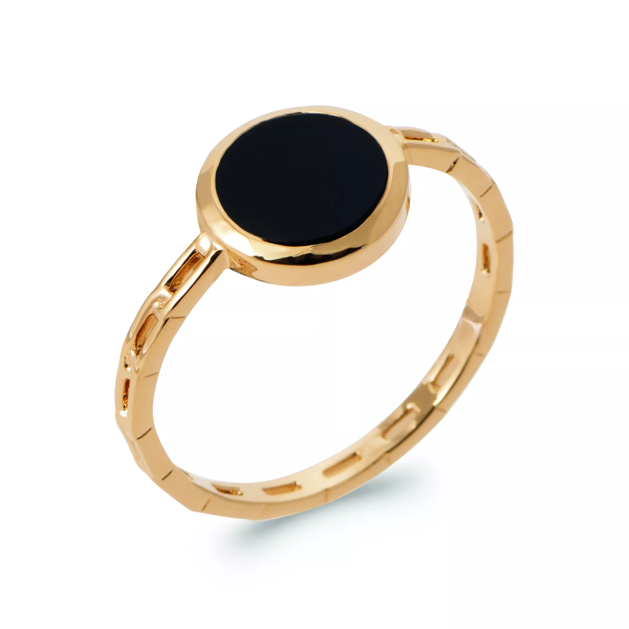 Bague Plaqué Or Laurena Agate Noir Maillon Stacking Couleurs - Bague en Plaqué or - Bijoux en Vogue