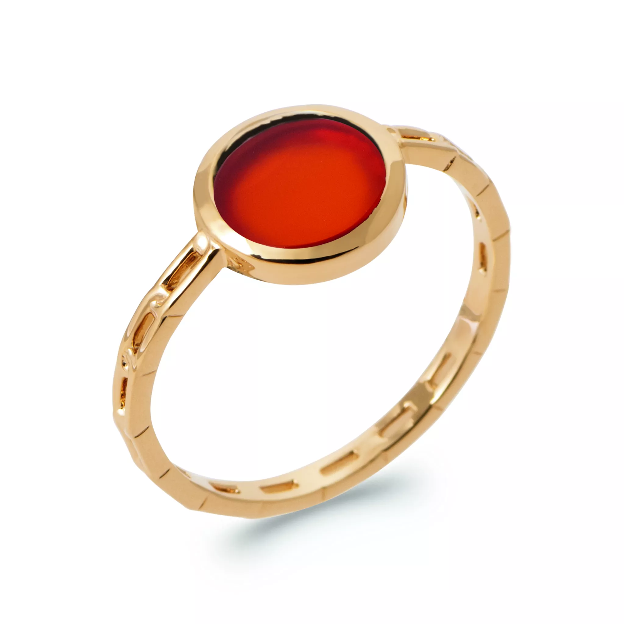 Bague Plaqué Or Zitta Agate Rouge Maillon Stacking Couleurs - Bague en Plaqué or - Bijoux en Vogue