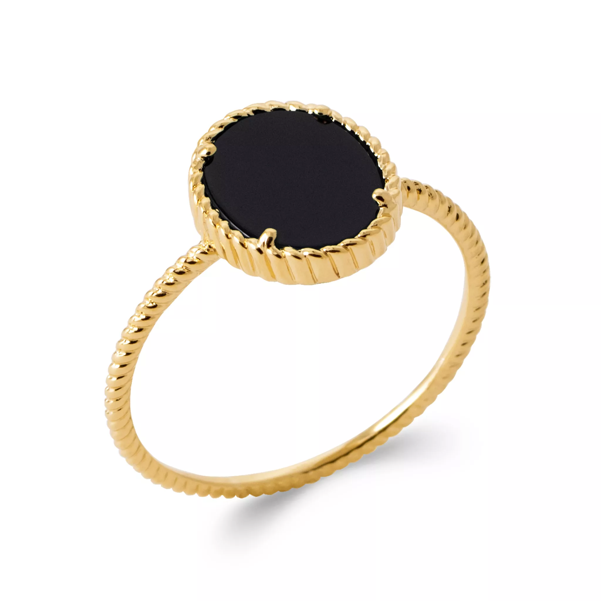 Bague Plaqué Or Slawomira Agate Noir Texturé Couleurs - Bague en Plaqué or - Bijoux en Vogue