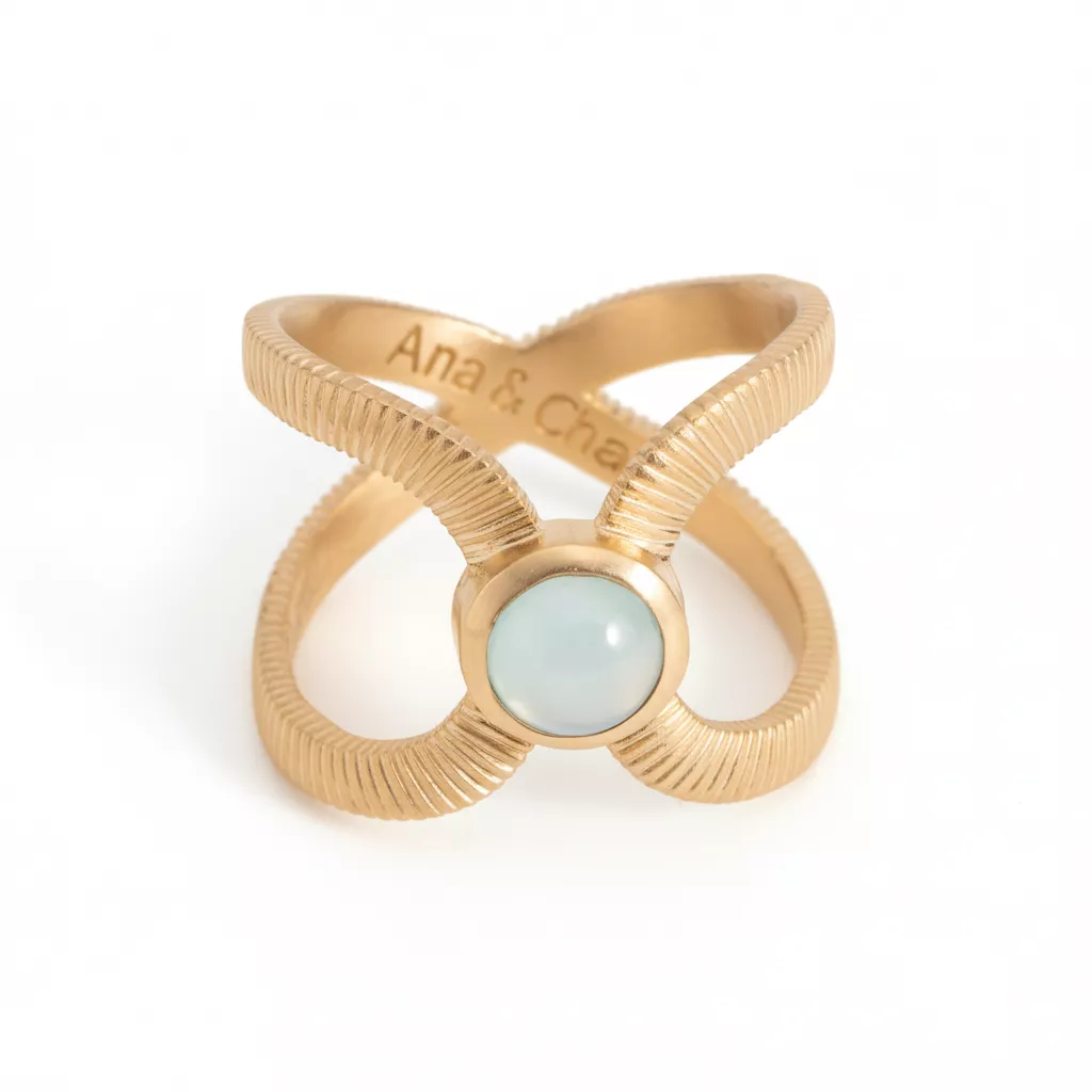 Bague Plaqué Or Olymbiada Agate Bleu - Bague en Plaqué or - Bijoux en Vogue