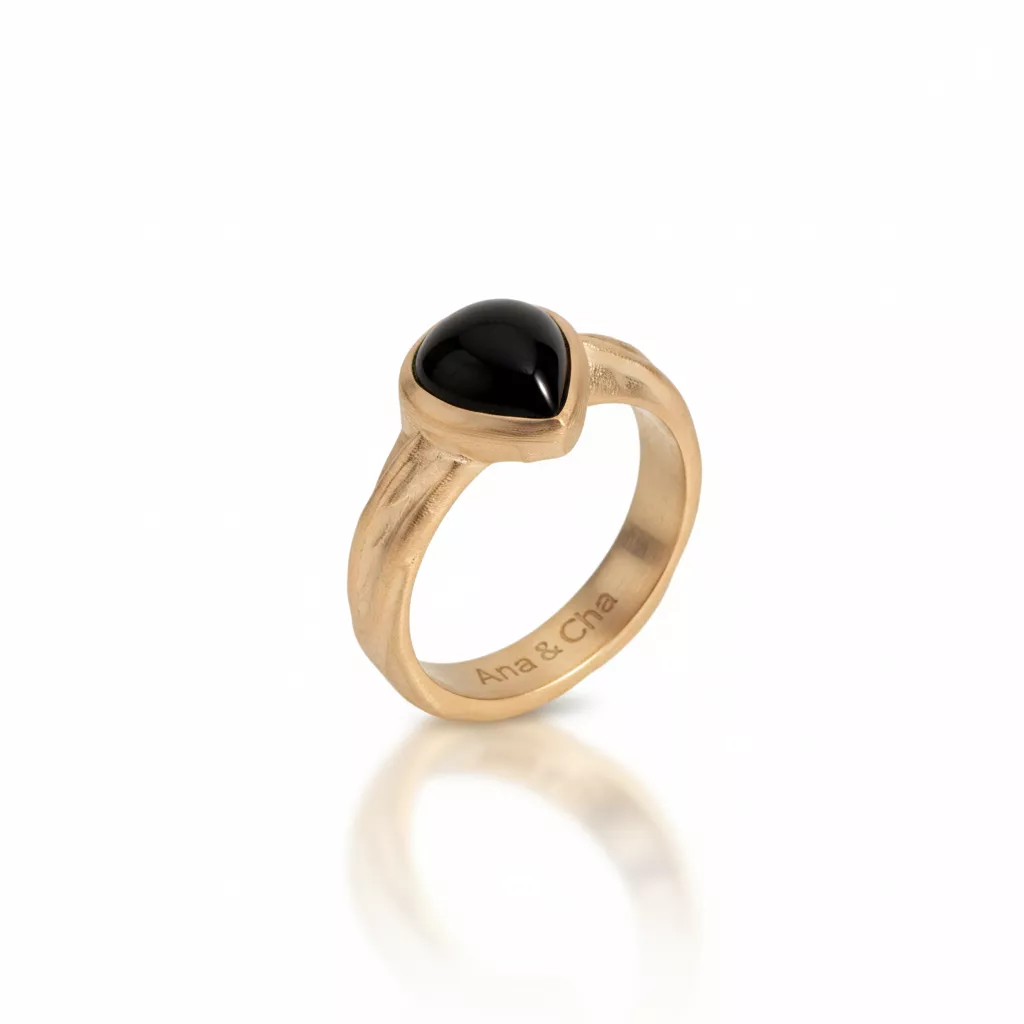 Bague Plaqué Or Annina Agate Noir - Bague en Plaqué or - Bijoux en Vogue