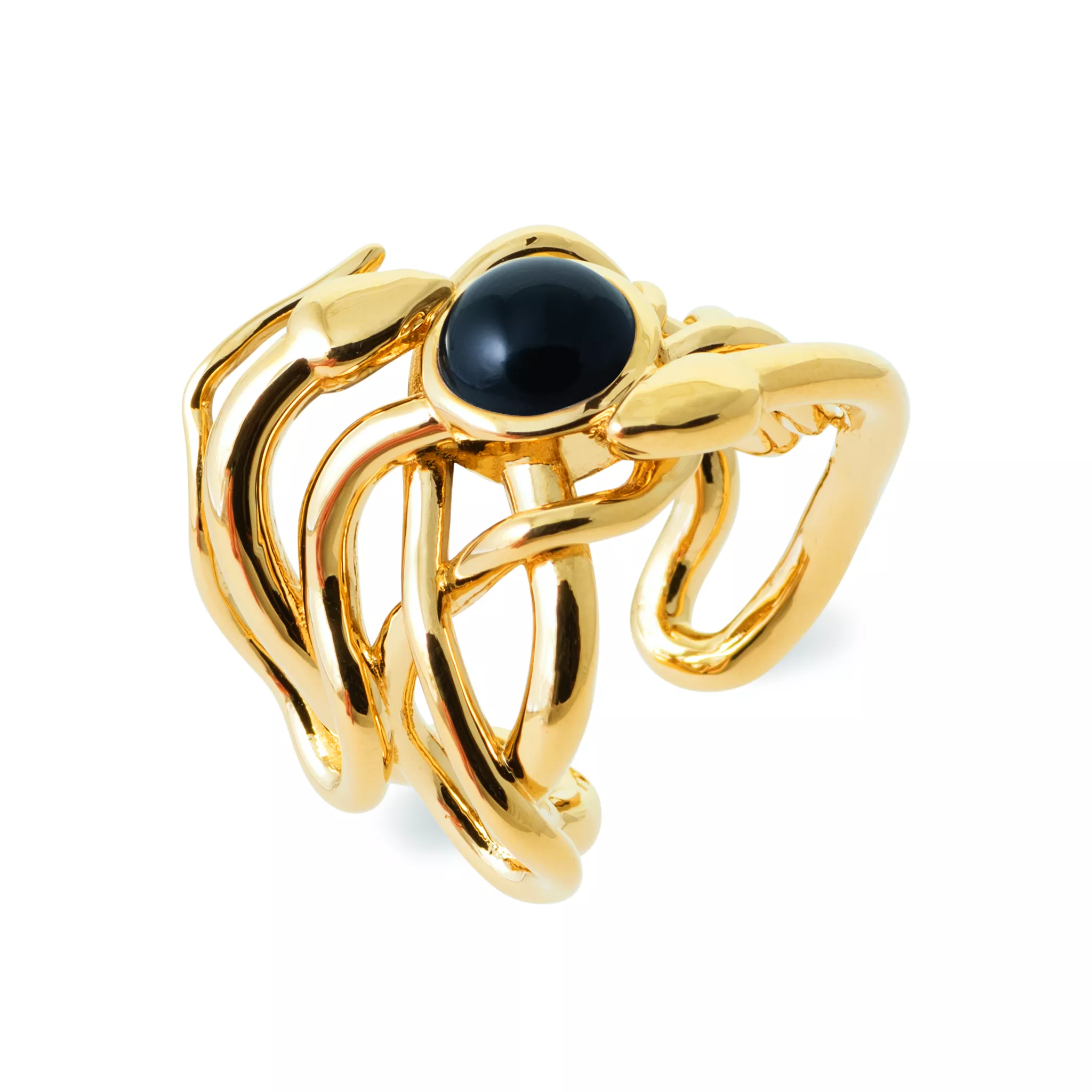 Bague Plaqué Or Faustinah Agate Noir - Bague en Plaqué or - Bijoux en Vogue