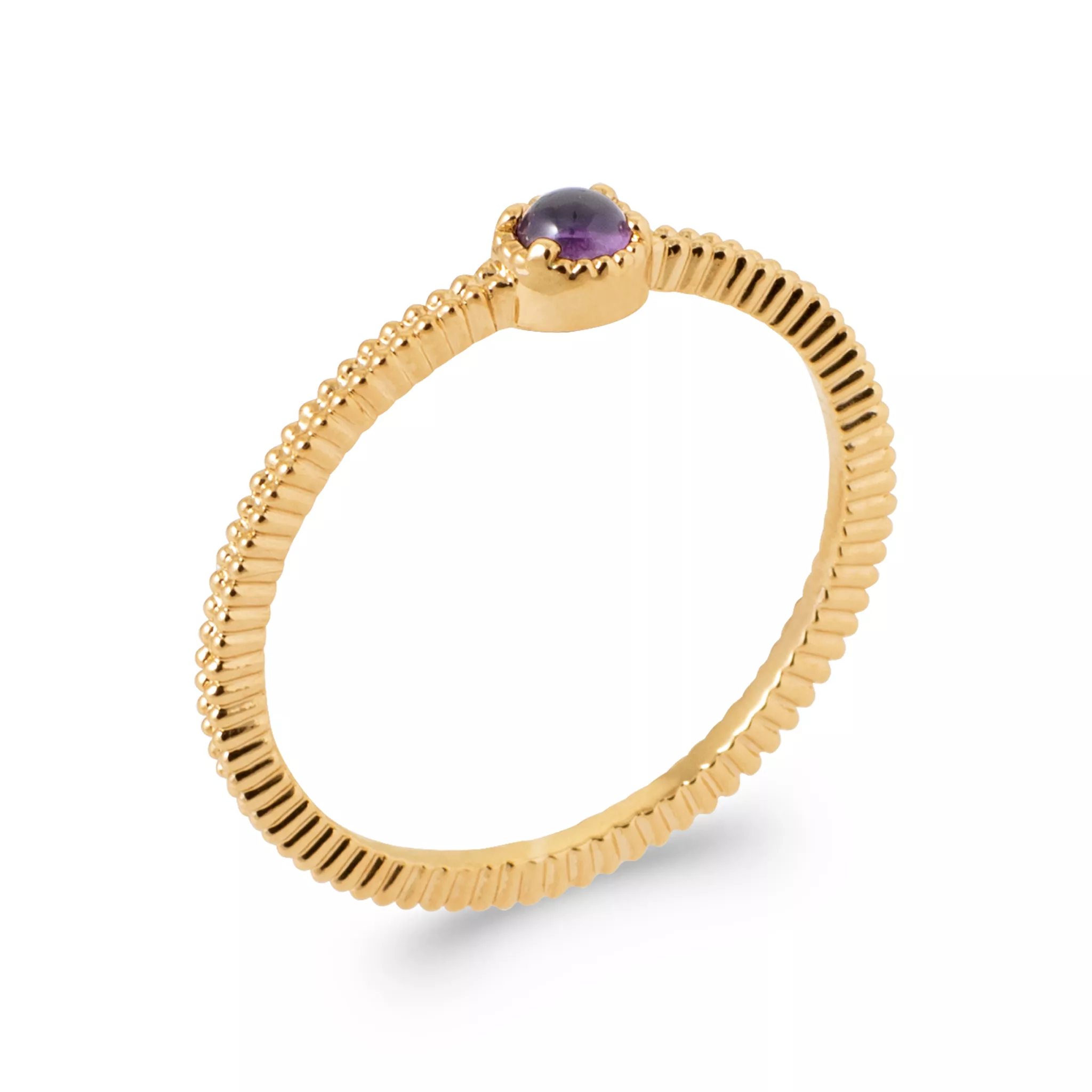 Bague Plaqué Or Judikaelle Améthyste Texturé Stacking Couleurs - Bague en Plaqué or - Bijoux en Vogue