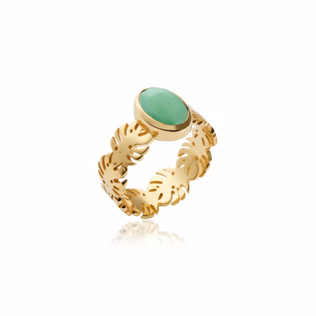 Bague Plaqué Or Agnelle Aventurine Végétal Couleurs - Bague en Plaqué or - Bijoux en Vogue