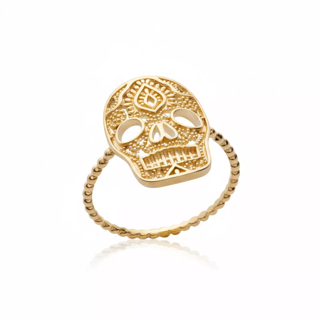 Bague Plaqué Or Delcie Tête de Mort - Bague en Plaqué or