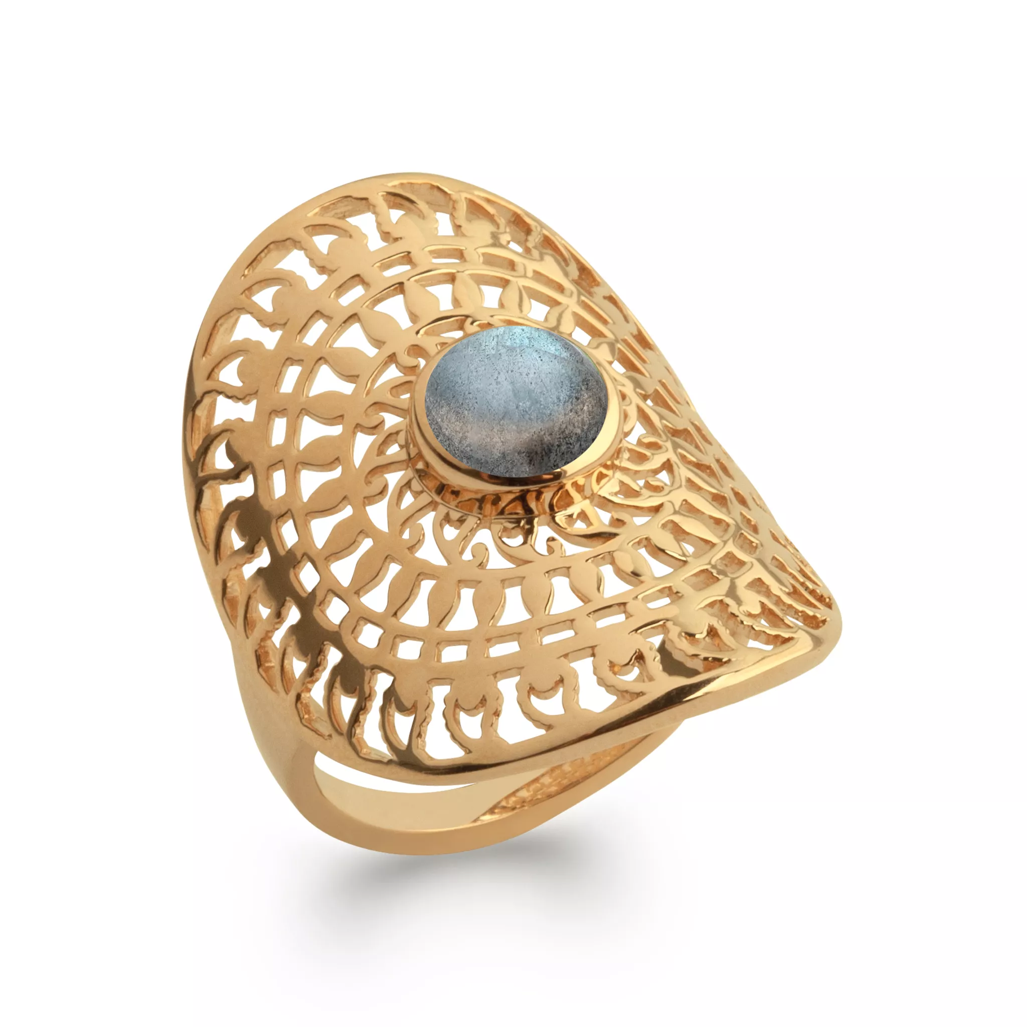 Bague Plaqué Or Appolina Labradorite Couleurs Dentelle Volume - Bague en Plaqué or - Bijoux en Vogue