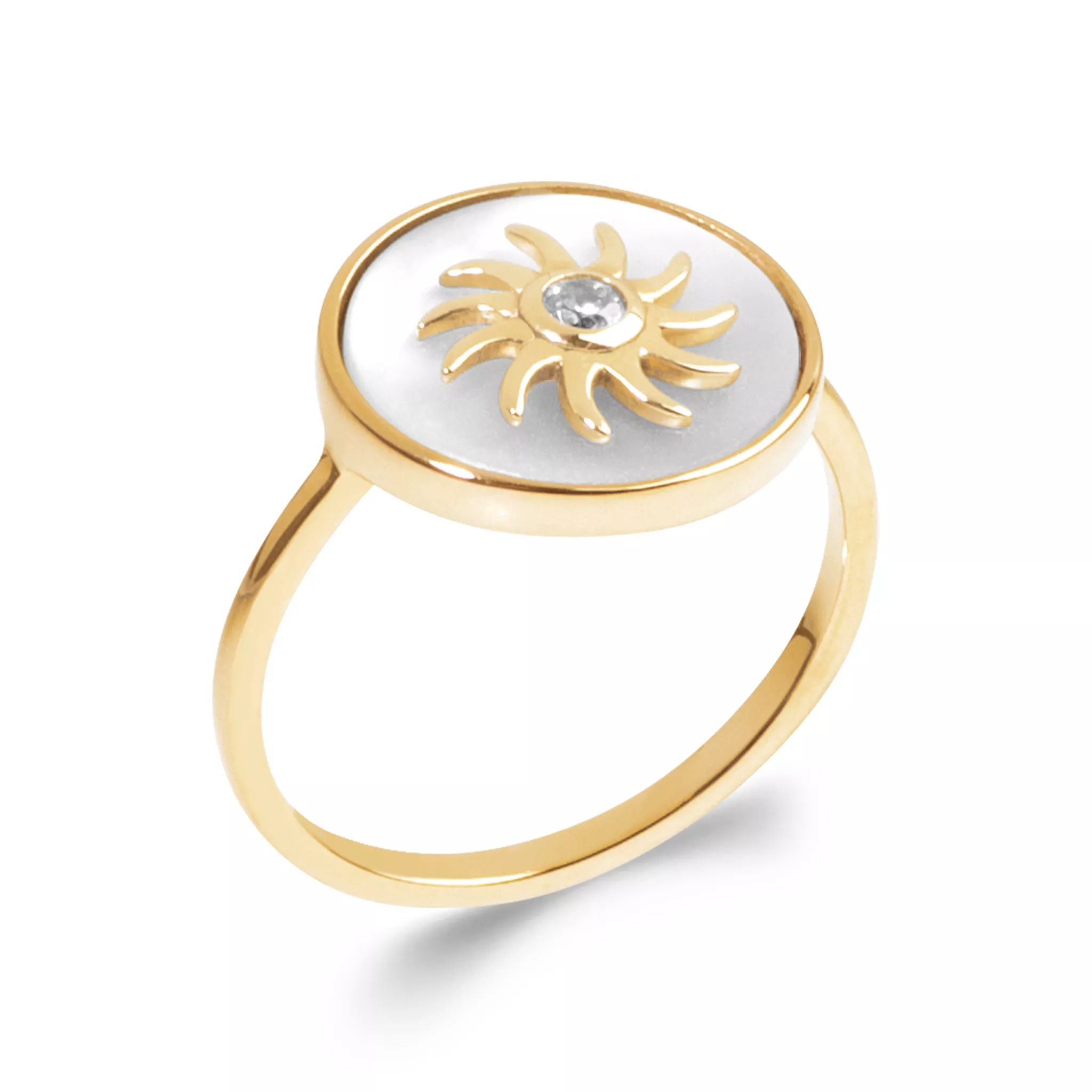 Bague Plaqué Or Abdallya Nacre Figuratif Couleurs - Bague en Plaqué or - Bijoux en Vogue