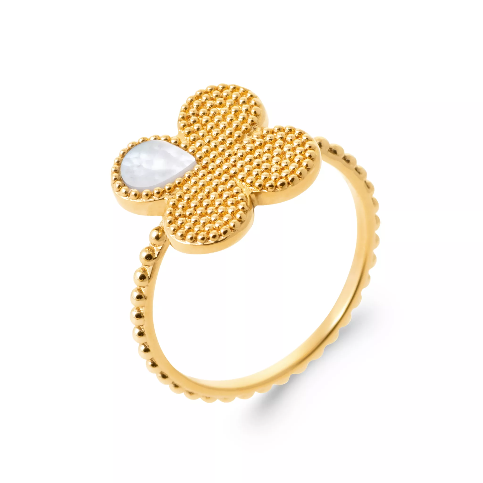 Bague Plaqué Or Selina Nacre Végétal Texturé - Bague en Plaqué or - Bijoux en Vogue