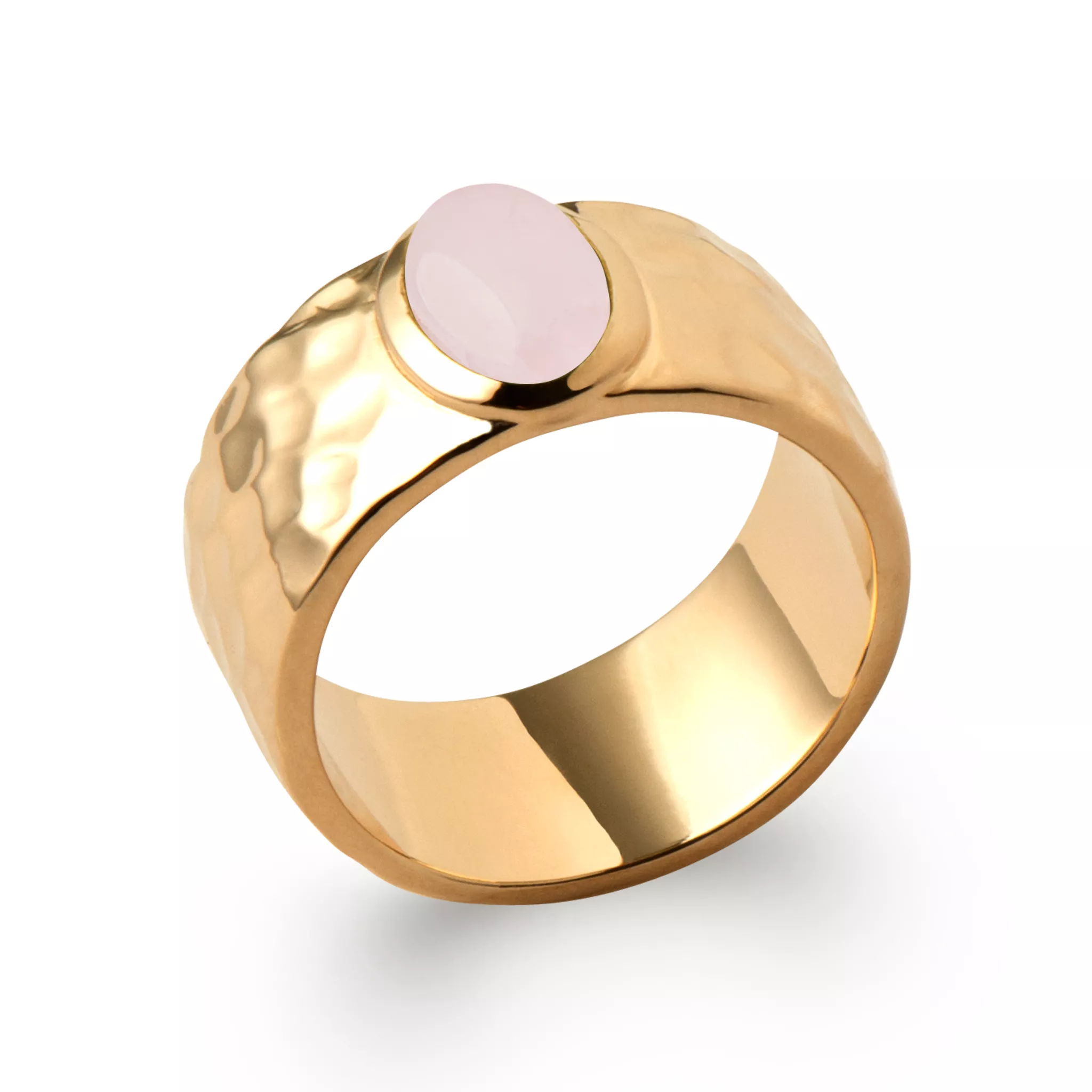 Bague Plaqué Or Mitana Quartz Rose Couleurs Martelé - Bague en Plaqué or - Bijoux en Vogue