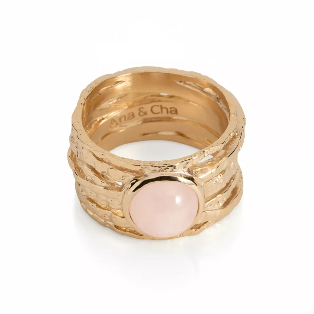 Bague Plaqué Or Berengere Quartz Rose - Bague en Plaqué or - Bijoux en Vogue