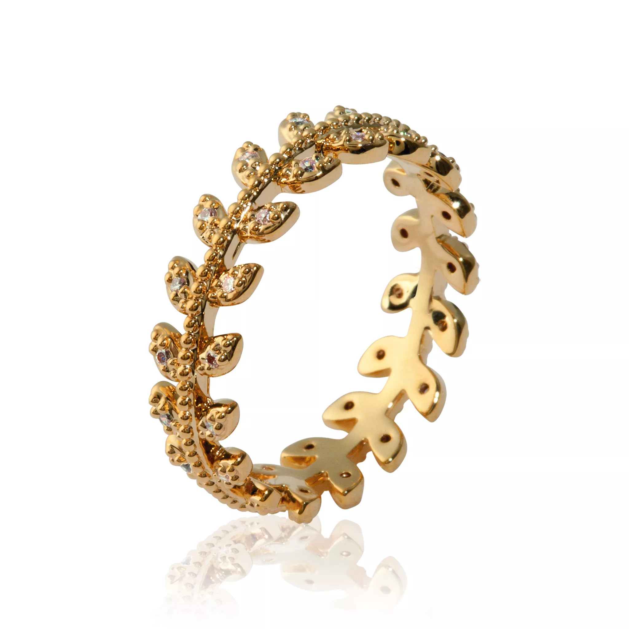 Bague Plaqué Or Herilta Zirconium Végétal Stacking - Bague en Plaqué or - Bijoux en Vogue