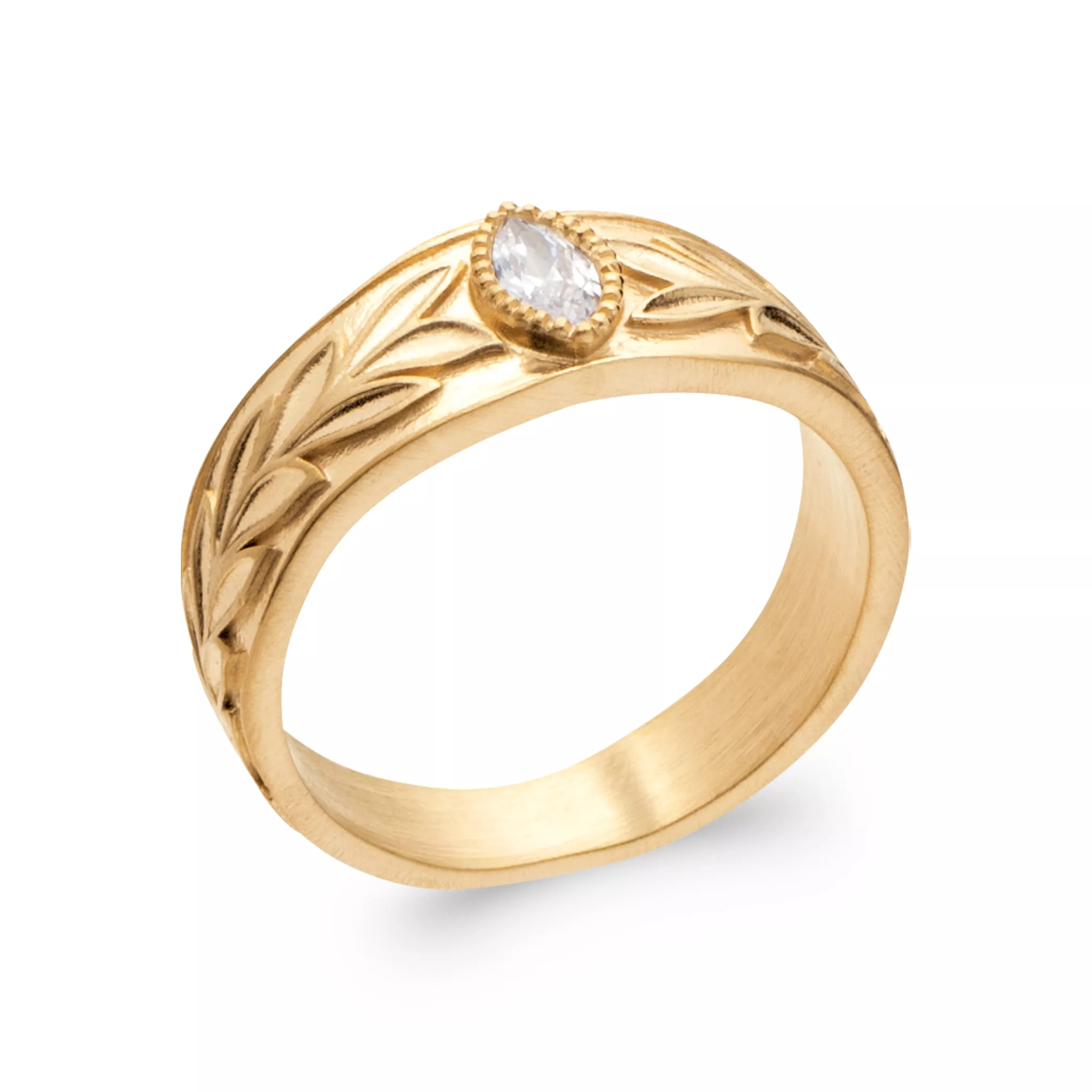 Bague Plaqué Or Azedine Zirconium Végétal - Bague en Plaqué or - Bijoux en Vogue