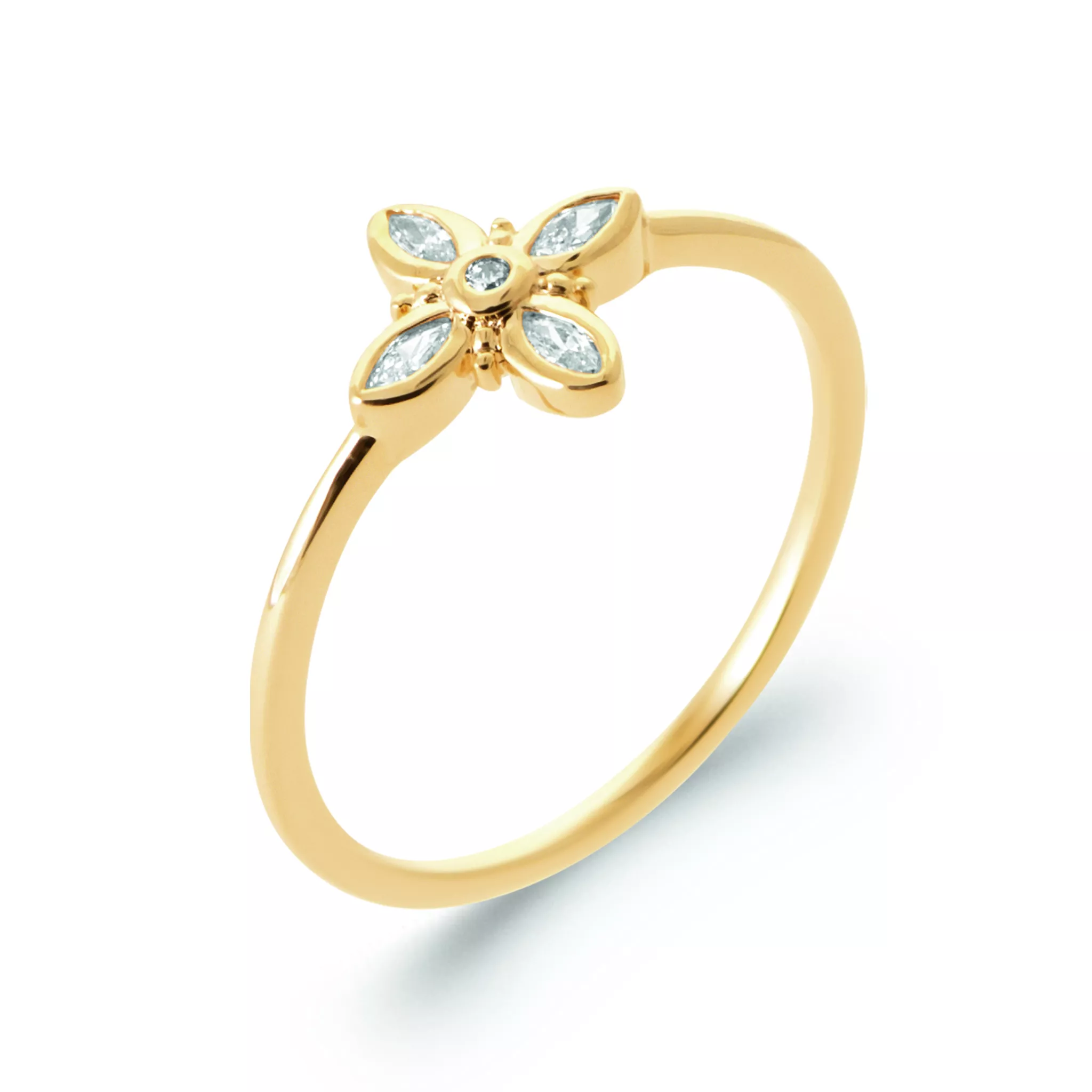Bague Plaqué Or Orhiane Zirconium Végétal Joaillerie Géométrie - Bague en Plaqué or - Bijoux en Vogue