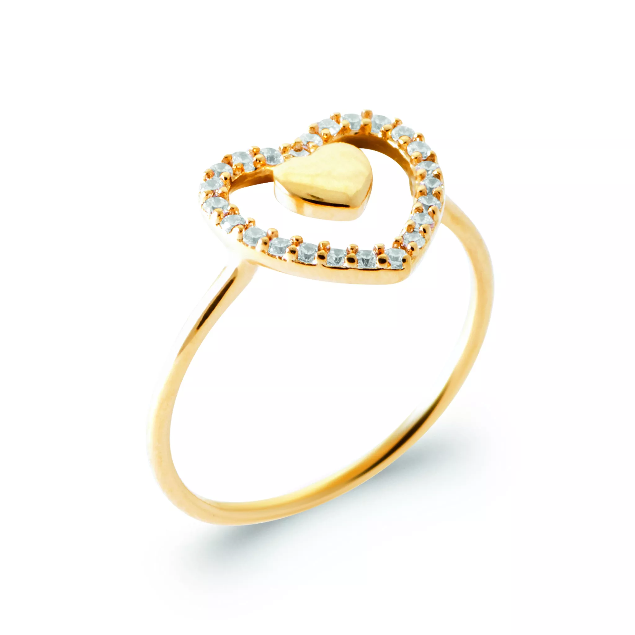 Bague Plaqué Or Ratovomiarana Zirconium Coeurs Joaillerie - Bague en Plaqué or