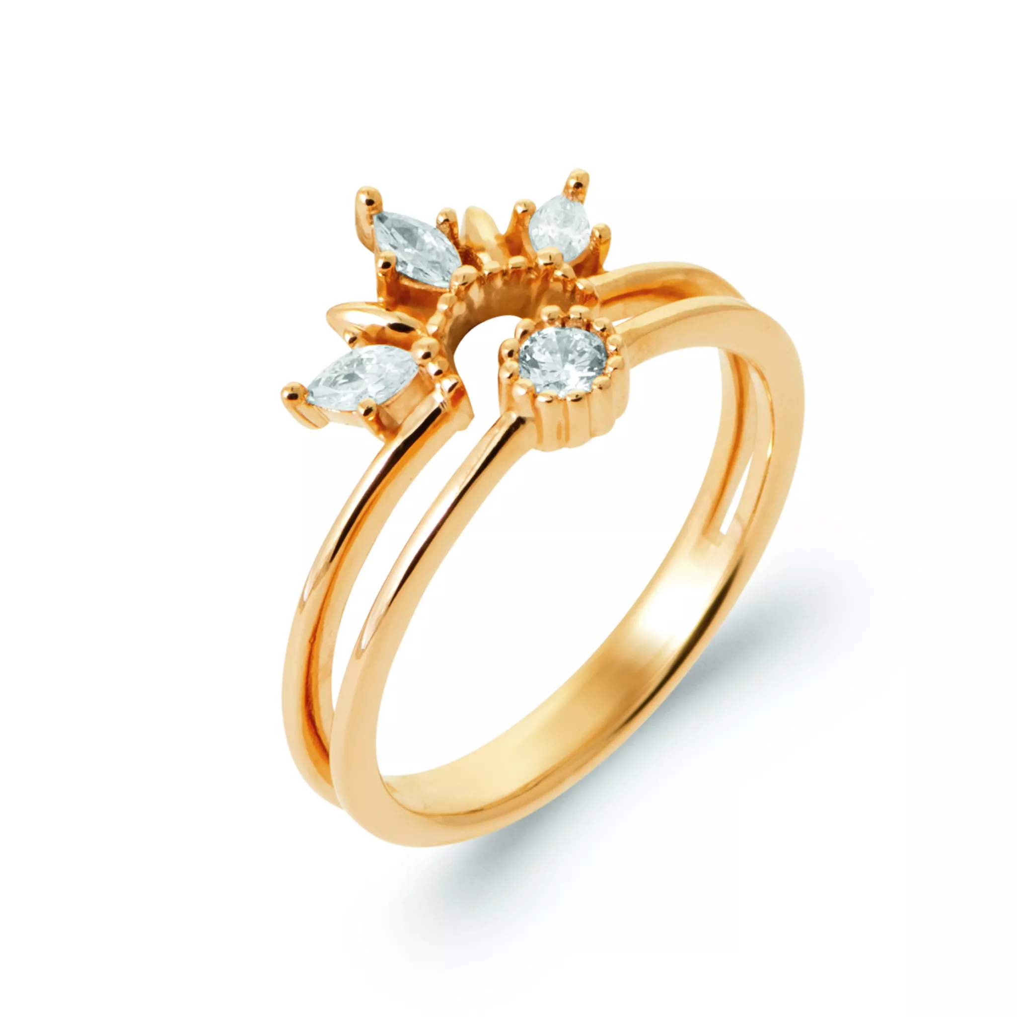 Bague Plaqué Or Arimia Zirconium Végétal Joaillerie - Bague en Plaqué or - Bijoux en Vogue