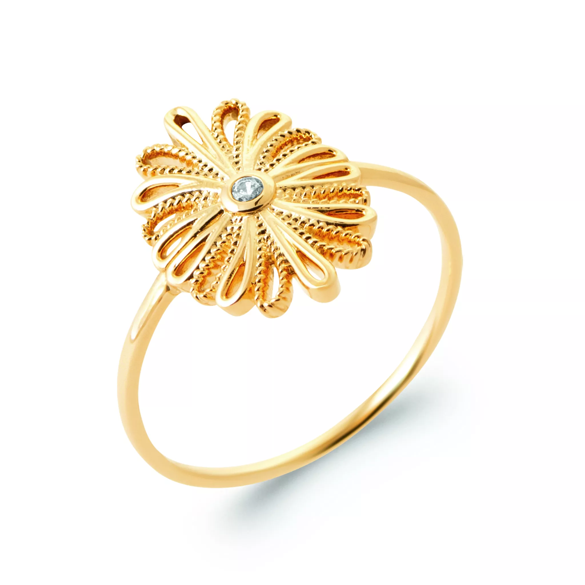 Bague Plaqué Or Aysse Zirconium Végétal Joaillerie Texturé - Bague en Plaqué or - Bijoux en Vogue