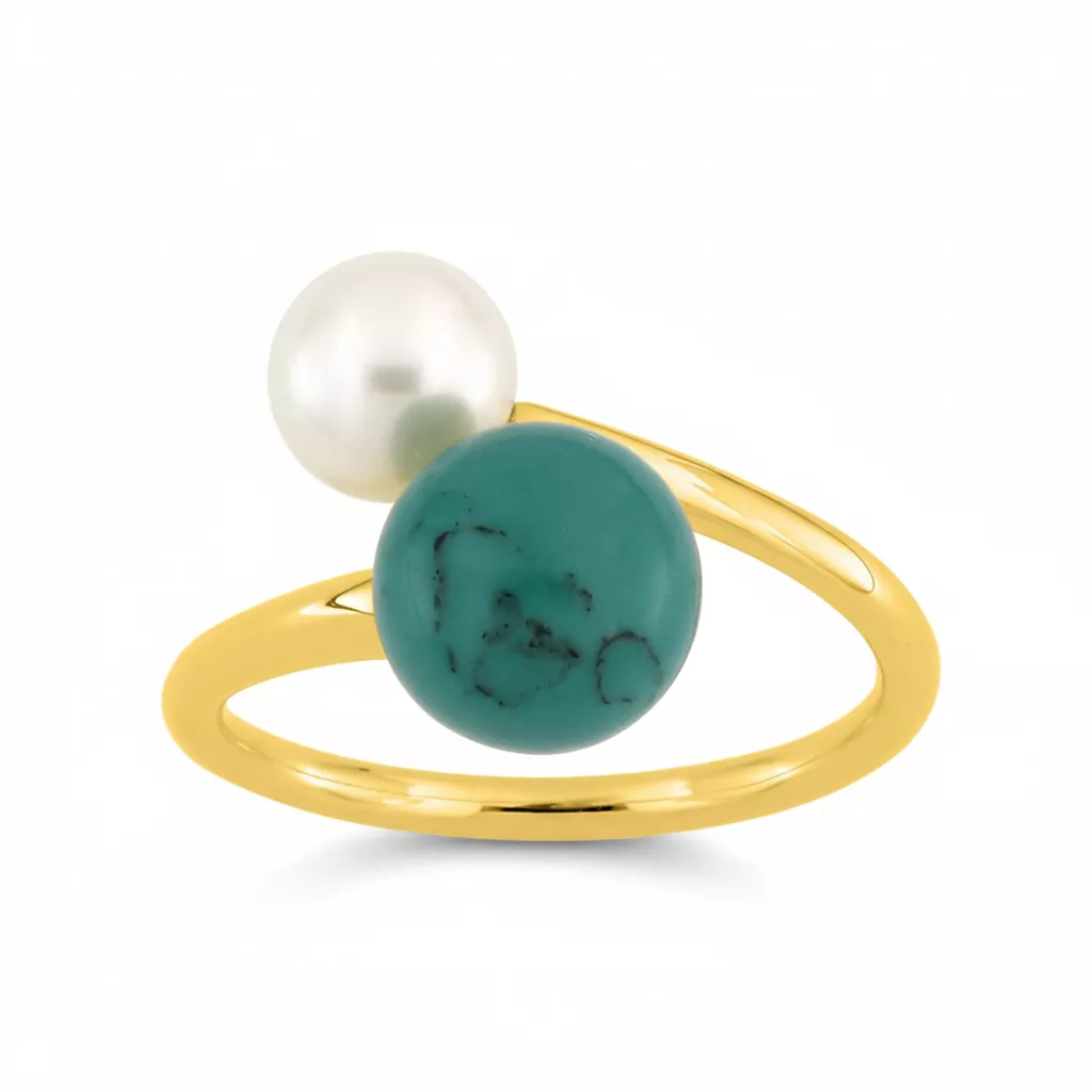 Bague Plaqué Or Sourima Perles d'imitation Turquoise - Bague en Plaqué or - Bijoux en Vogue