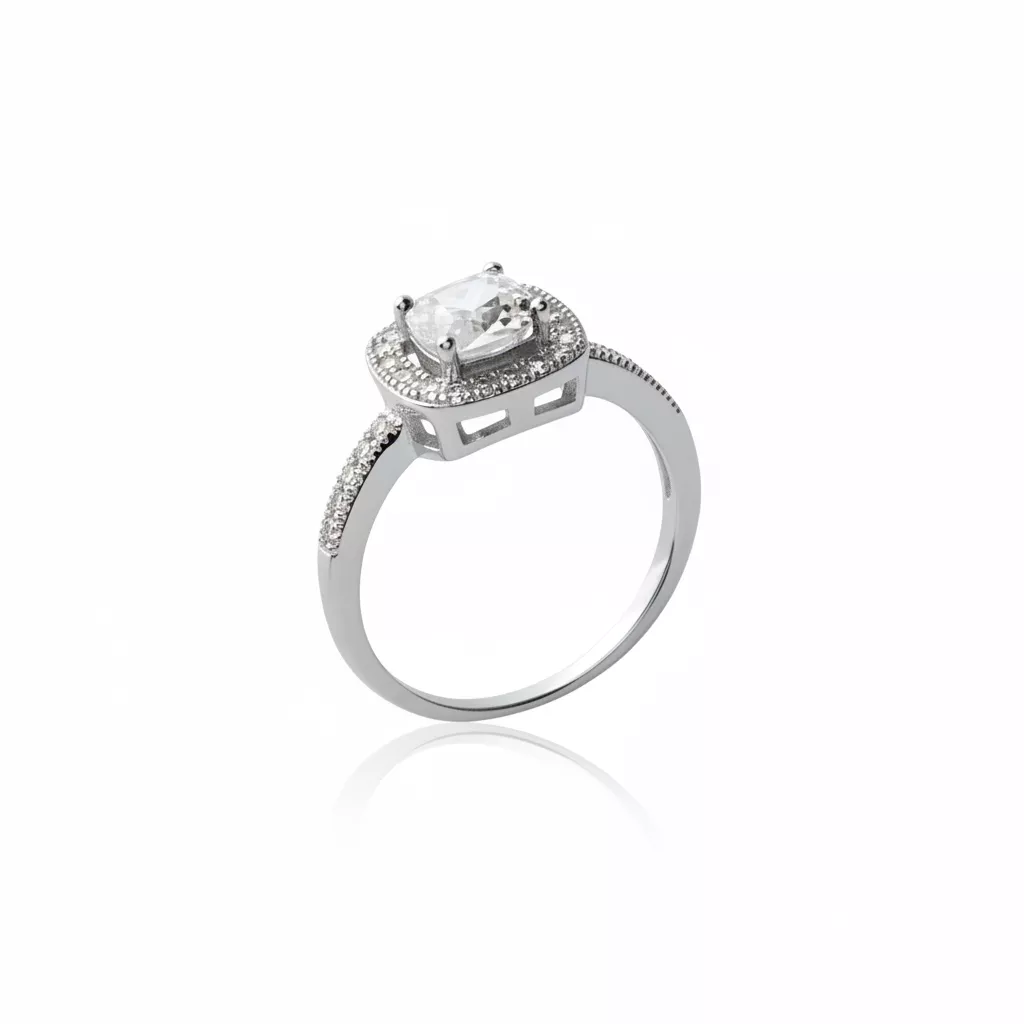Bague Solitaire Argent Rhodié Zirconium Joaillerie Entourage