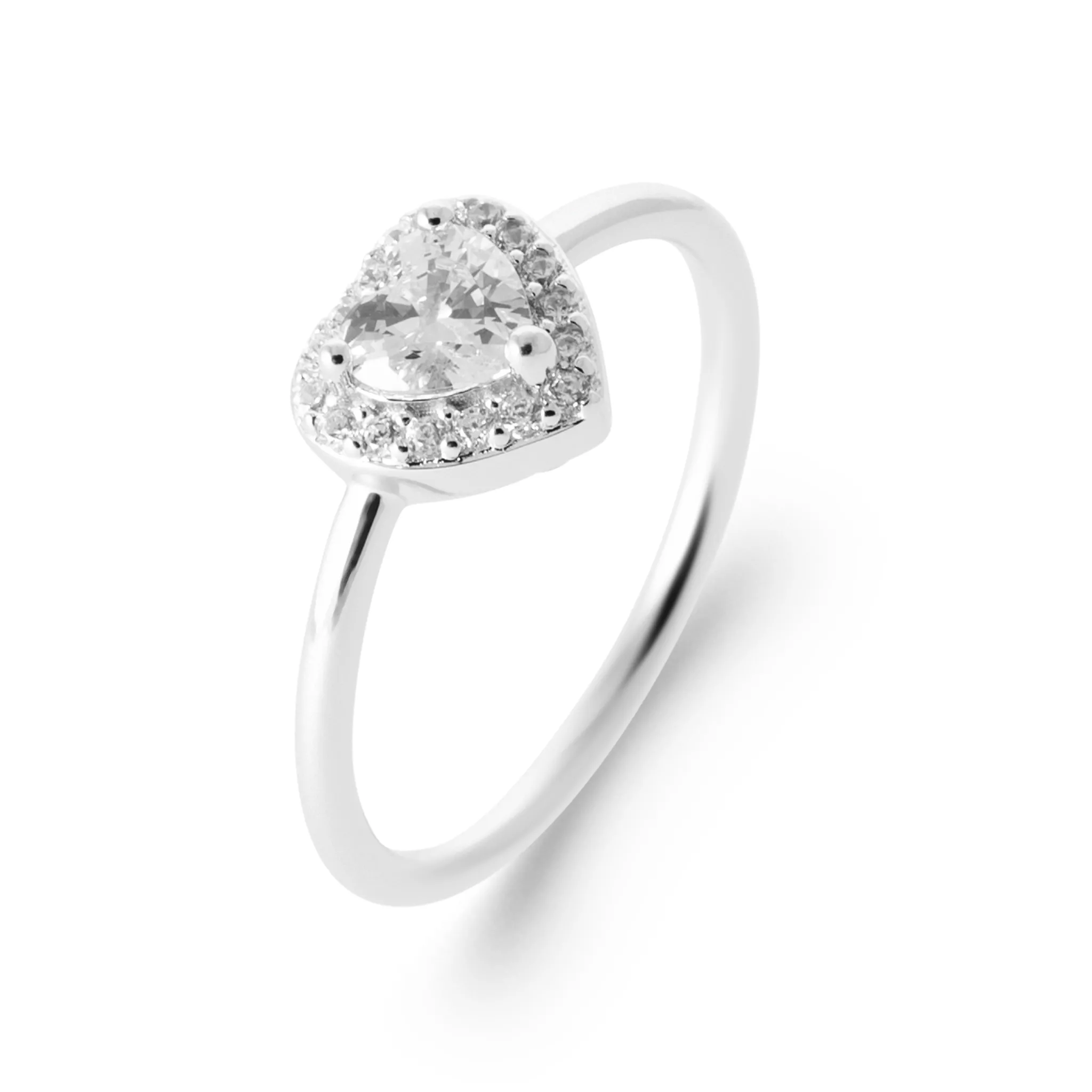 Bague Solitaire Argent Ikonia Zirconium Coeurs Joaillerie Entourage - Bague en Argent 925 - Bijoux en Vogue