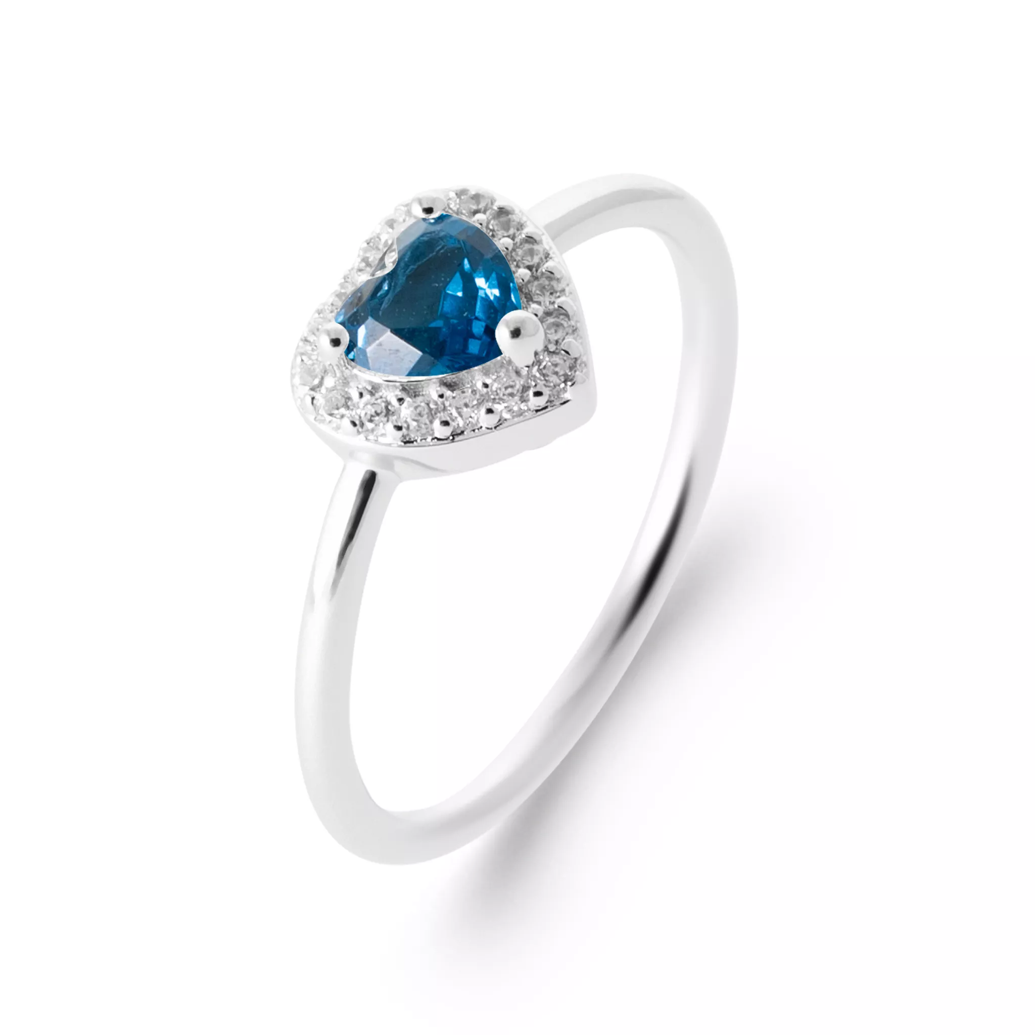 Bague Solitaire Argent Ikonia Zirconium Coeurs Joaillerie Entourage Couleurs - Bague en Argent 925 - Bijoux en Vogue