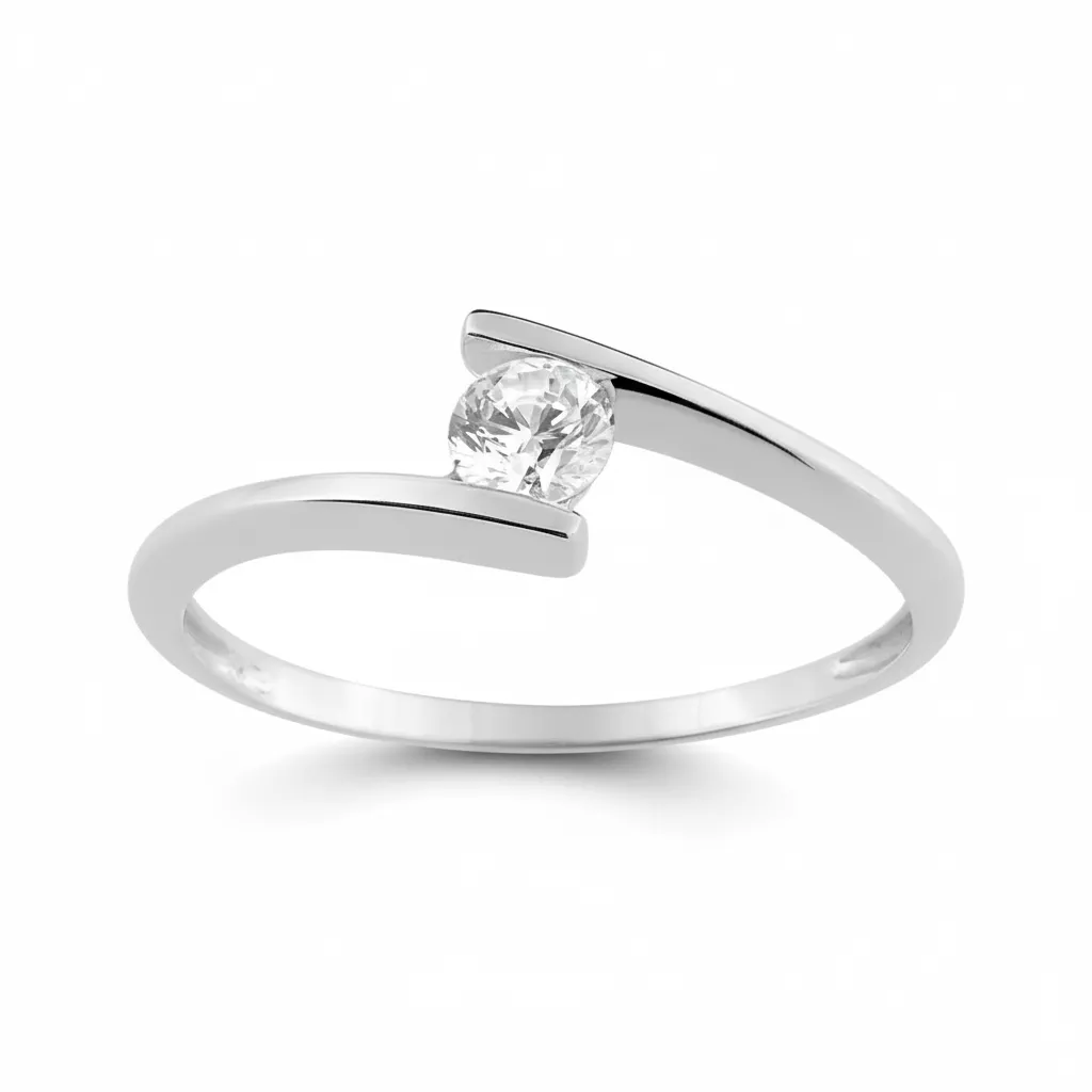 Bague Solitaire Or Blanc Spelca Zirconium - Bague en Or 750 18k - Bijoux en Vogue