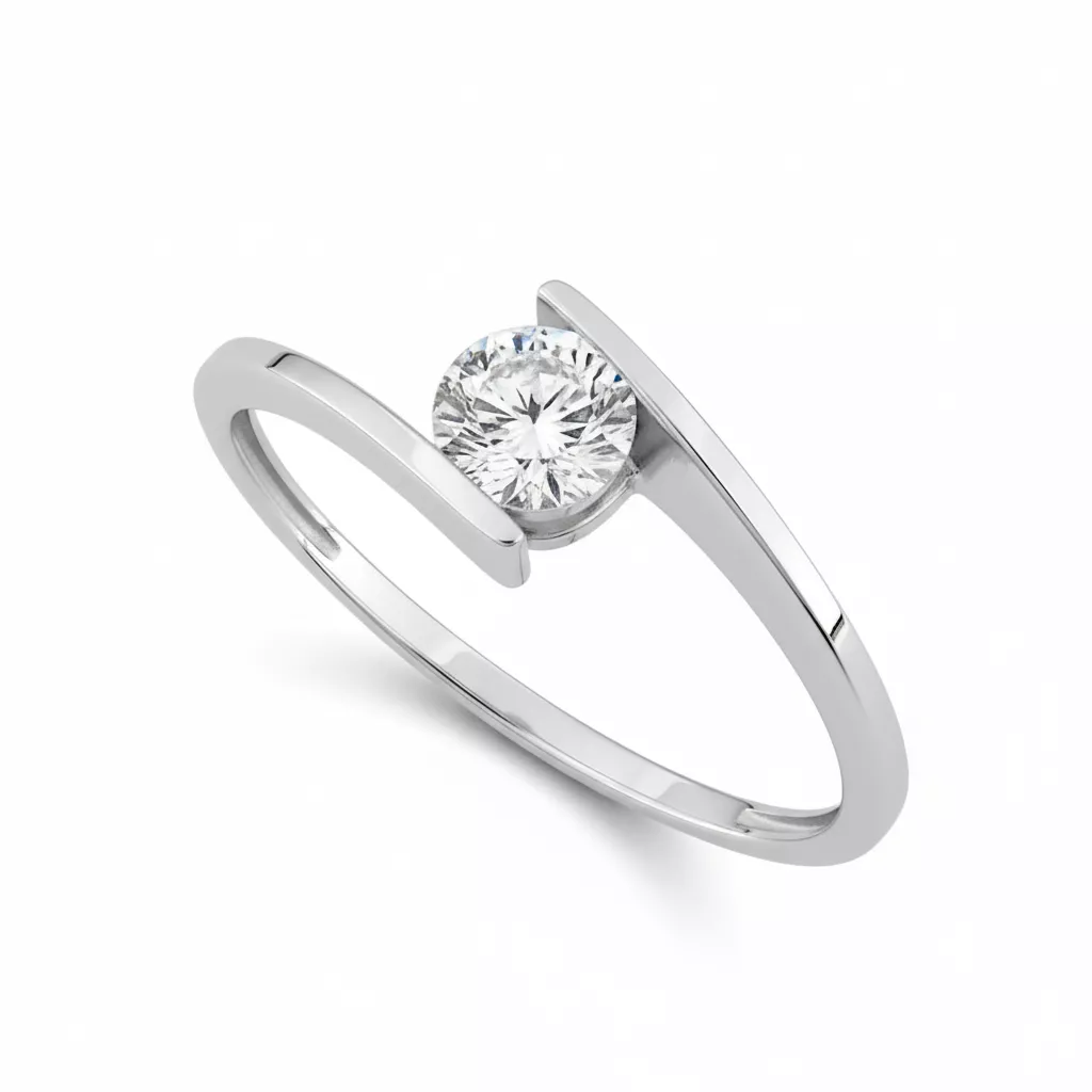 Bague Solitaire Or Blanc Resela Zirconium - Bague en Or 750 18k - Bijoux en Vogue