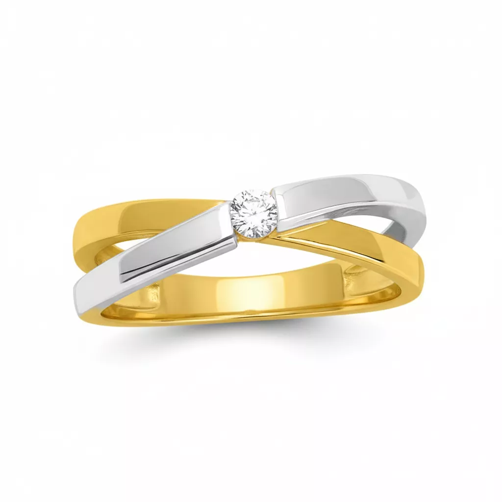 Bague Solitaire Or Jaune et Blanc Zhenya Zirconium - Bague en Or 750 18k - Bijoux en Vogue