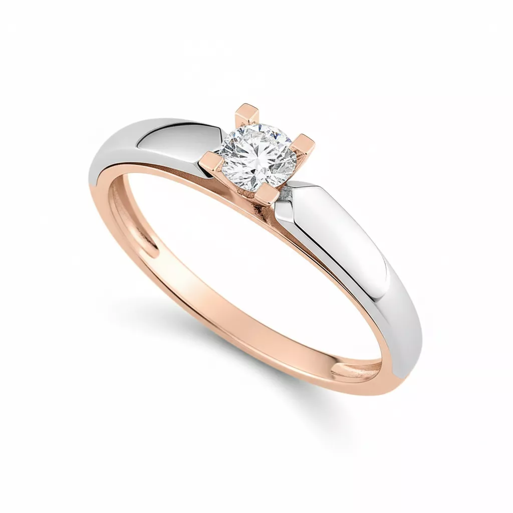 Bague Solitaire Or Rose et Blanc Diamant - Bague en Or 750 18k - Bijoux en Vogue