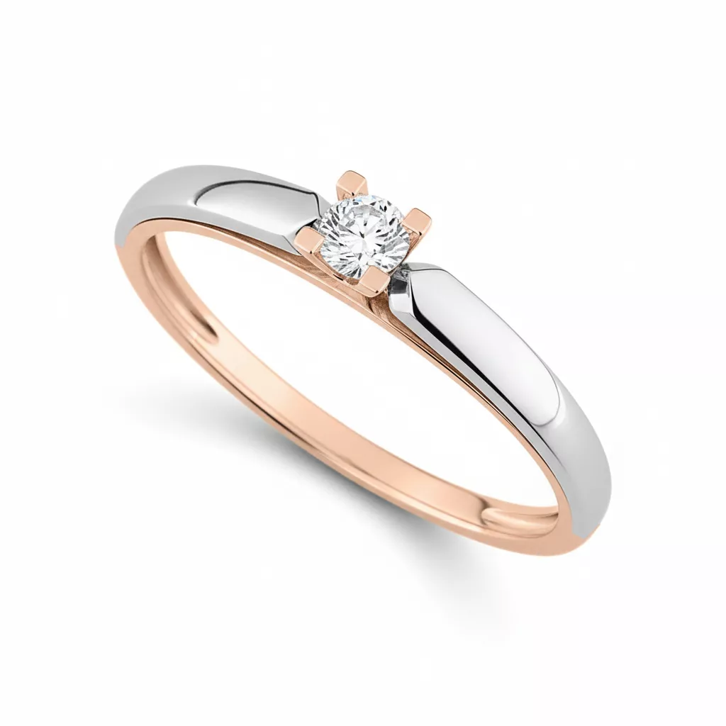 Bague Solitaire Or Rose et Blanc Cerena Diamant - Bague en Or 750 18k - Bijoux en Vogue
