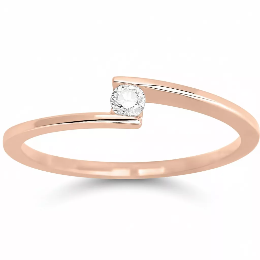 Bague Solitaire Or Rose Diamant - Bague en Or 750 18k - Bijoux en Vogue